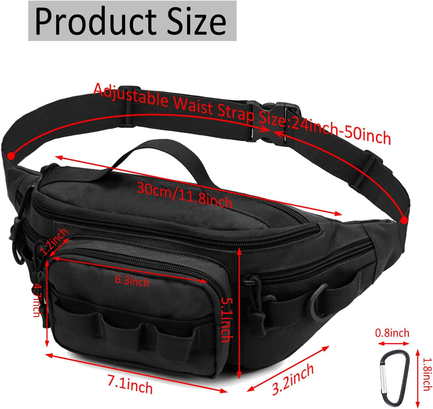 Tactical Fanny Pack, Water-Resistant Military Waist Bag for Outdoor Fishing, Hiking, Climbing - Small Tackle Storage Pack with 2 Mini Carabiners, Tan - Gray Camo image number 2