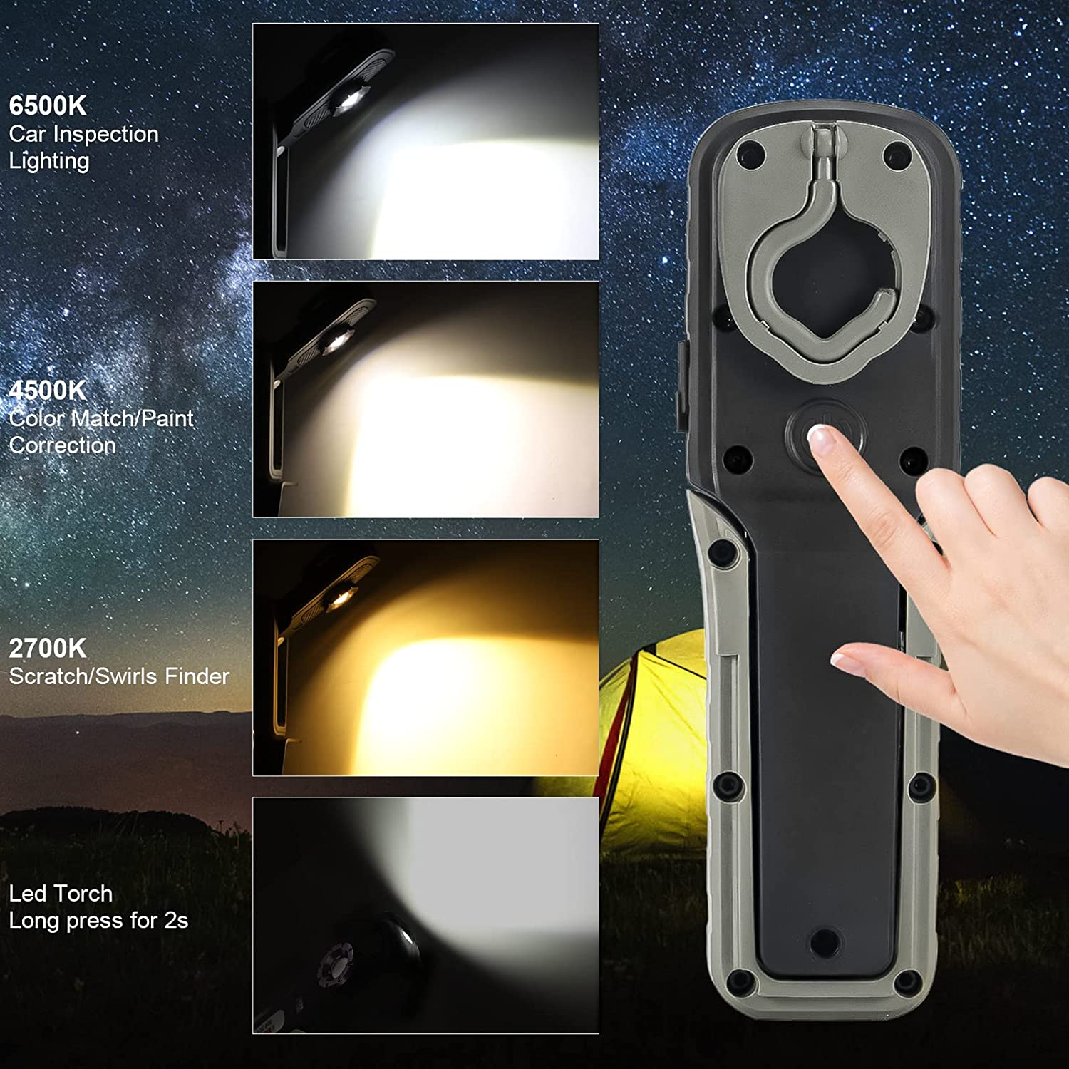 Detailing Light Paint Inspection Lamp: MXLEGNT Rechargeable Led Color Match Lights with Magnet - Swirl Finder - Car Mechanic | 2700K 4500K 6500K | 93+ CRI | 500LM - Detailing image number 2