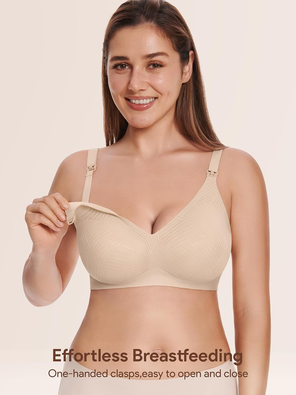 Angelhood Nursing Bras for Breastfeeding, Seamless Wireless Comfort Push up Lace Nursing Maternity Bralette for Pregnancy image number 4