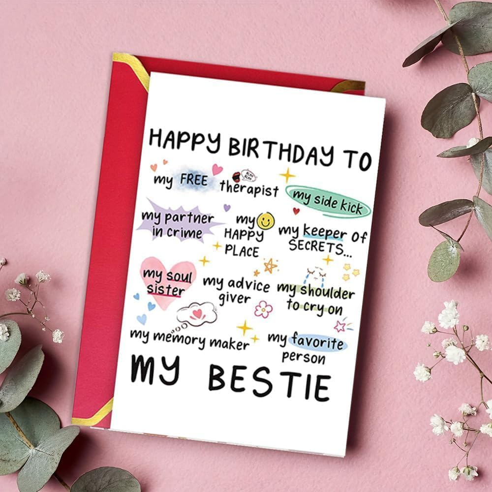 Sister Birthday Card Best Friend Birthday Card for Women Heartwarming Funny Greeting Card with Cute Pattern Blank inside for Sister Bestie Gifts image number 3