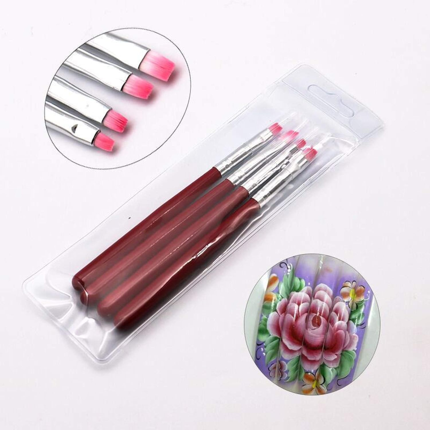 Nail Pen 4 Pack Large Red Short Handle Pink Hair Light Treatment Flat Mouth Row Pen.