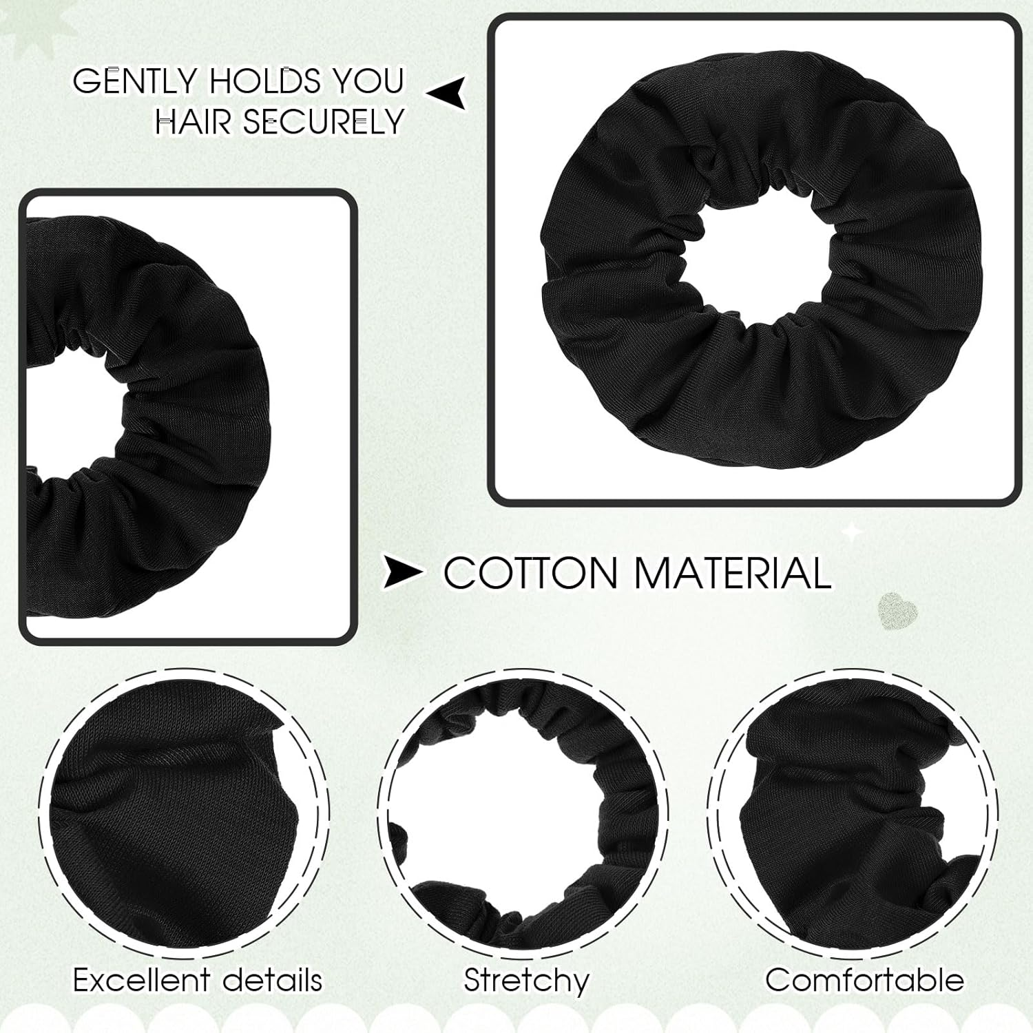 Tigeen 24 Pcs Scrunchies Bulk Soft Hair Scrunchies Cotton Solid Colors Thick Elastic Bands Ponytail Ties for Women Valentine'S Day Hair Accessories Favors (Black) image number 3