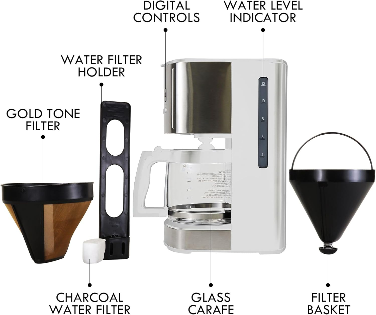 Kenmore Aroma Control 12-Cup Programmable Coffee Maker, Stainless Steel Drip Coffee Machine, Glass Carafe, Reusable Filter, Timer, Digital Display, Charcoal Water Filter, Regular or Bold image number 1