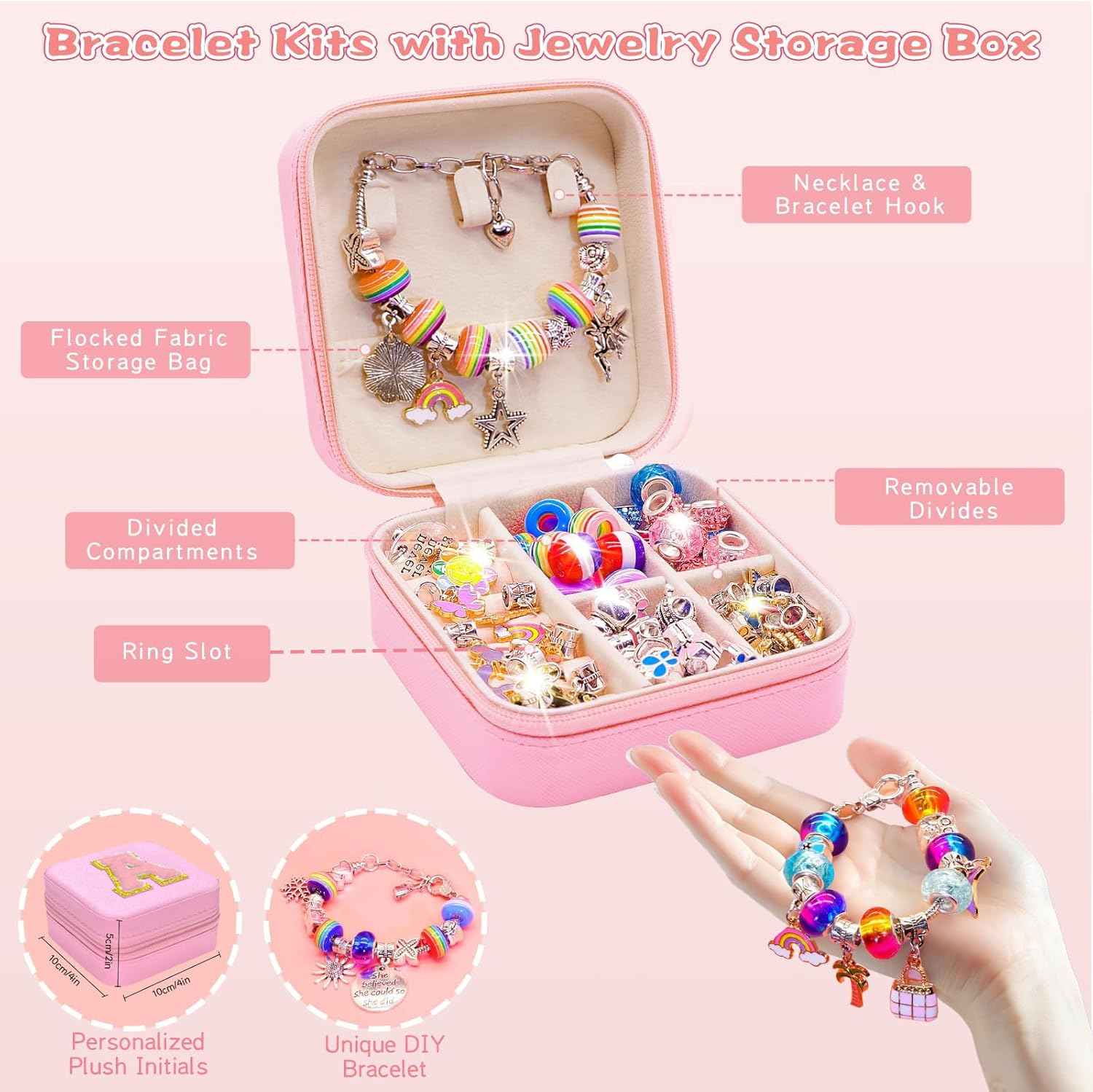 MOTYYA Charm Bracelet Making Kit for Girls 8-12, Art & Crafts for Ages 6-8 Kids DIY Jewelry Making Kit with Initial Box Perfect Personalized Gift 7+ 9 10 11 Year Old Girls Birthday Christmas Stuff - S image number 5