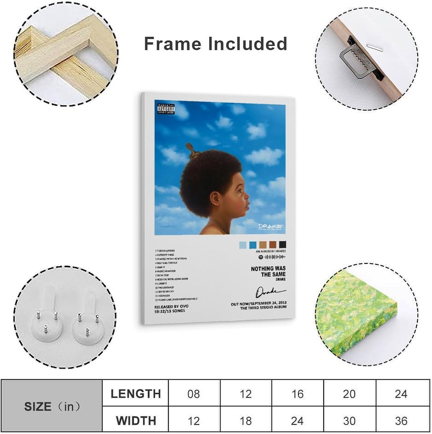 Drake Nothing Was the Same Music Album Poster Poster Canvas Painting Wall Art Picture Home Decor Print for Bedroom Living Room Dorm Study Bar Office 12X18Inch(30X45Cm) image number 1