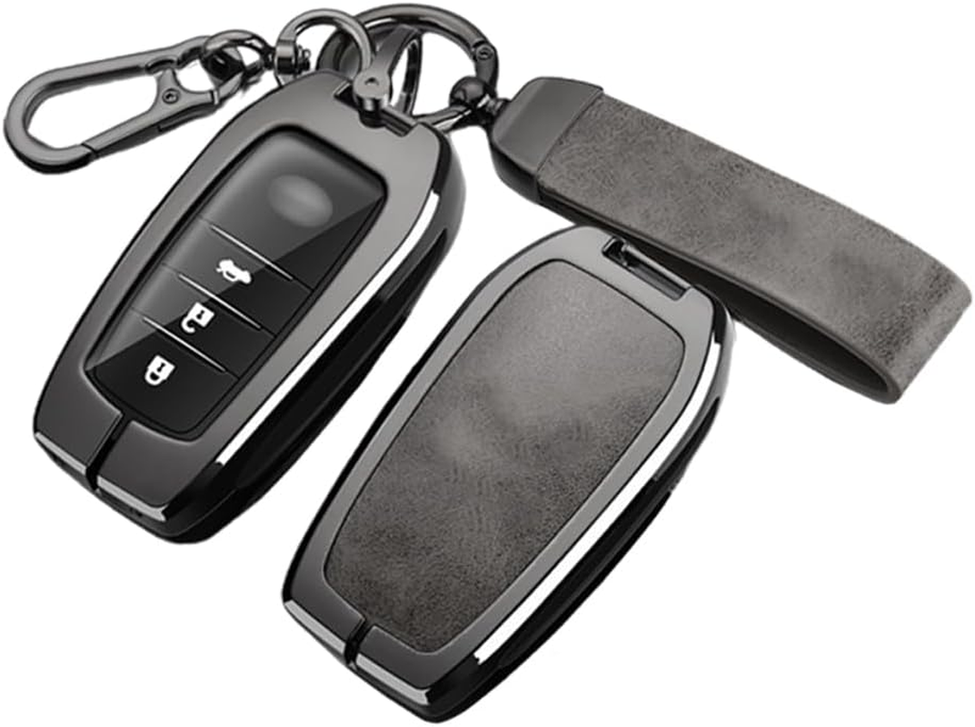 Ontto Alloy Leather Car Key Fob Cover Fit for Toyota Land Cruiser 200 300 Prado Crown TLK 200 Yaris Cross Hilux Innova Fortuner Smart Key Holder Case Keyring Shell Bag Keychain Accessories - Brown image number 7