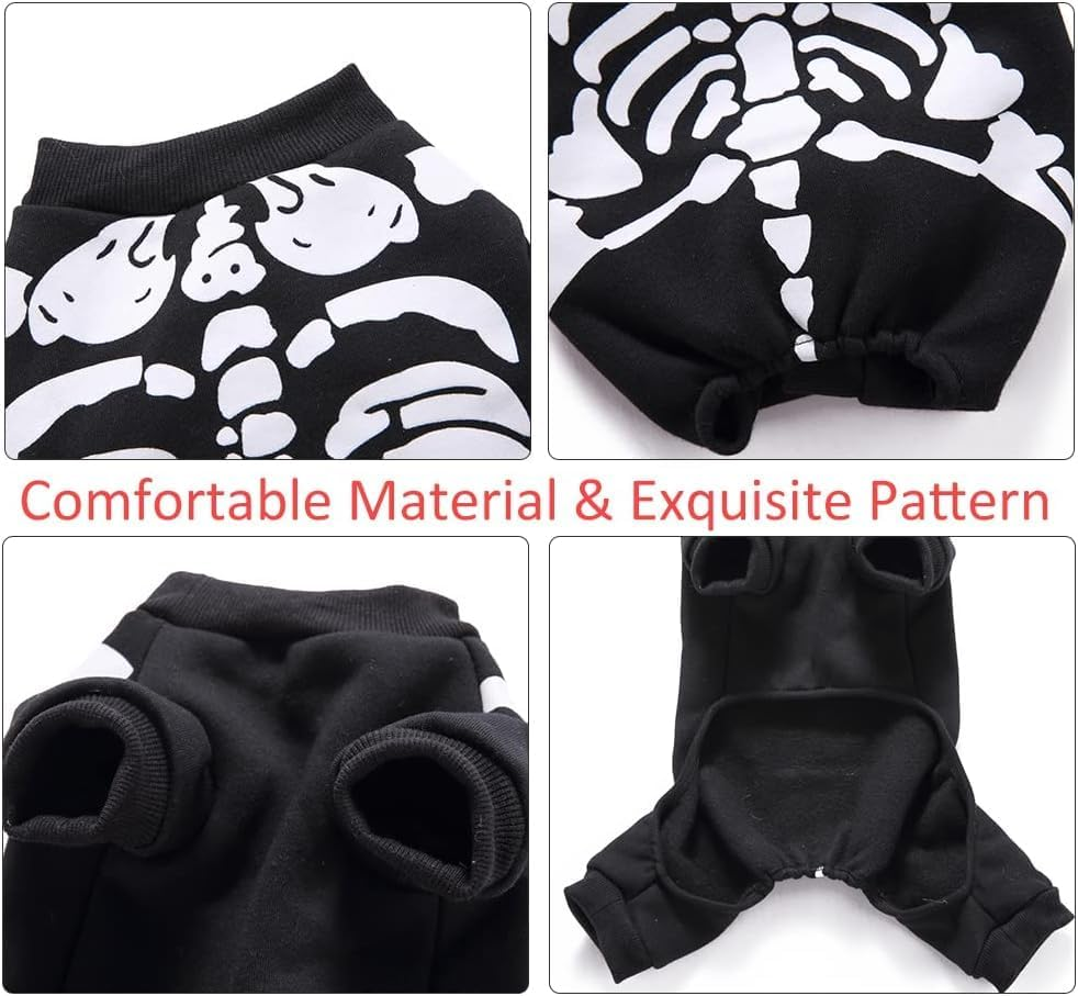 Skeleton Halloween Costumes Dog Skeleton Costumes, Halloween Costumes for Small Medium Dogs, Pet Skeleton Costume for Halloween Christmas Photo Props Accessories (Black, M) image number 4