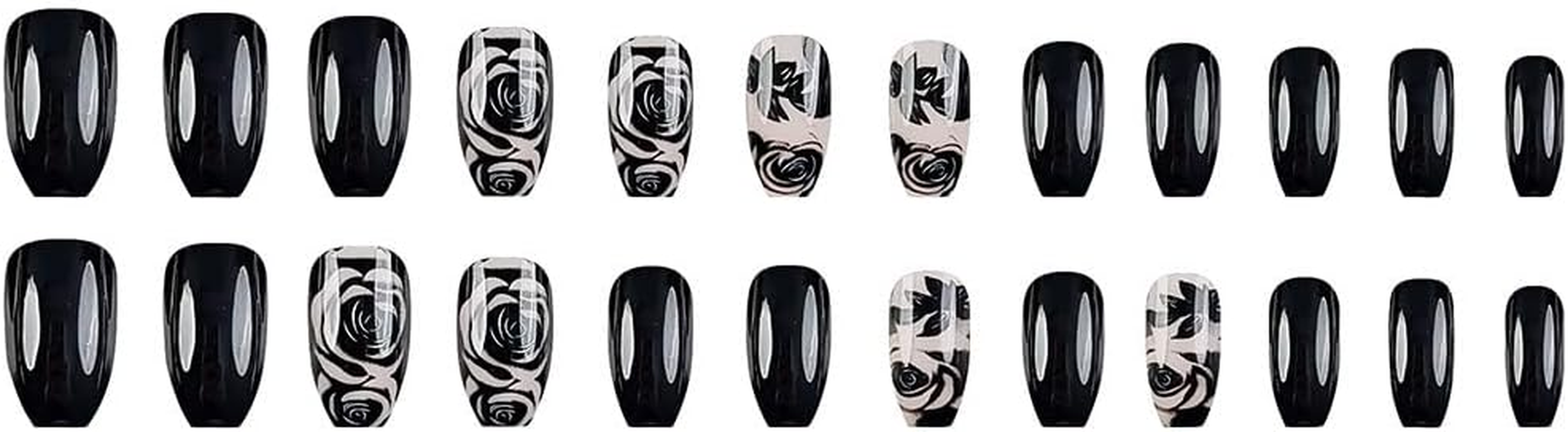 ＴＩＺＹＦＦ Press on Nails, Black Rose Fake Nails, Artificial Nails for Women and Girls -24 Pcs image number 5