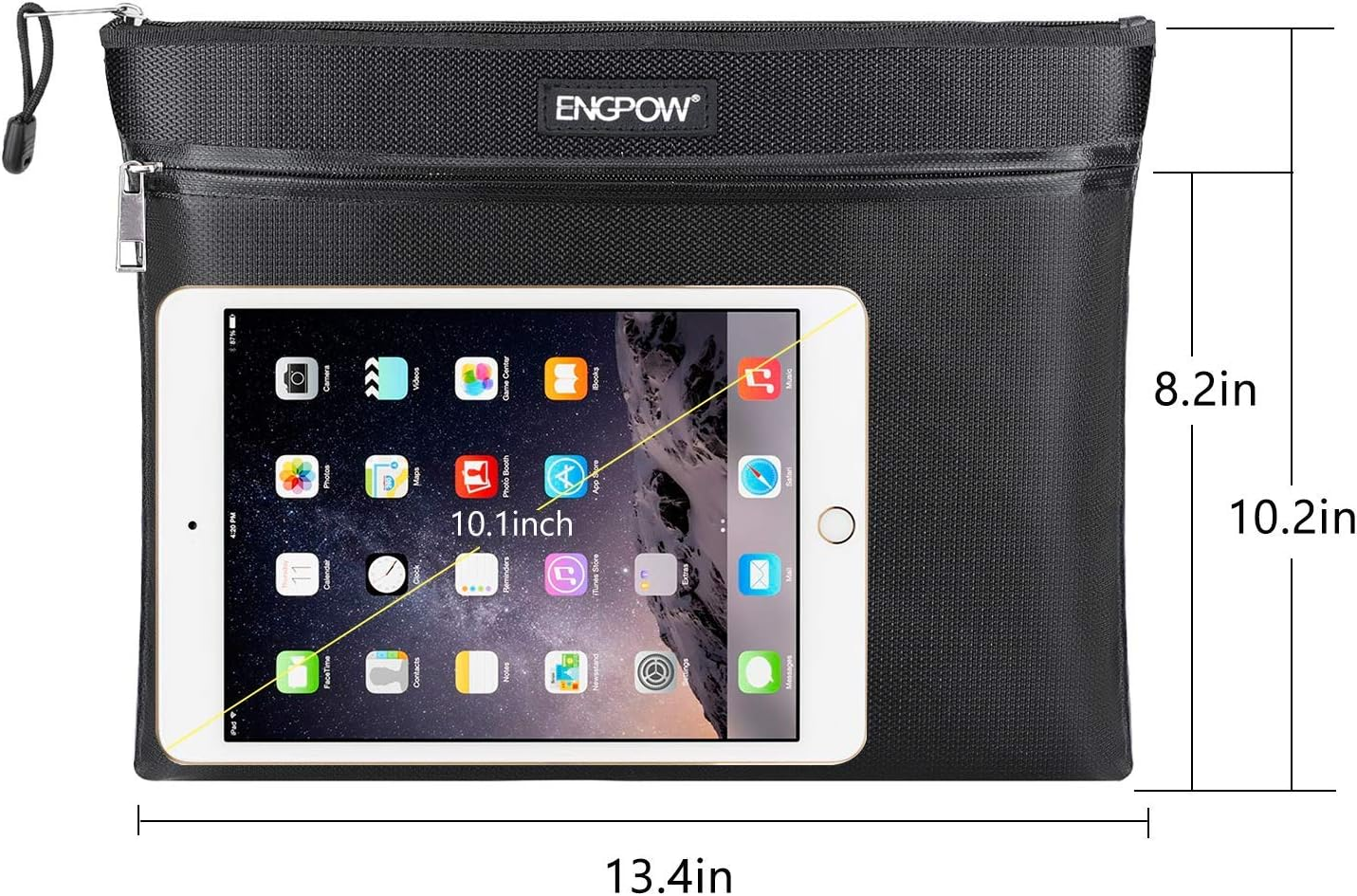 Fireproof Document Bag Two Pockets Two Zippers,Engpow Fireproof Safe Bag 13.4"X 10.2" Waterproof and Fireproof Money Bag Fire Safe Pouch File Storage for A4 Document Holder,Cash and Tablet image number 5