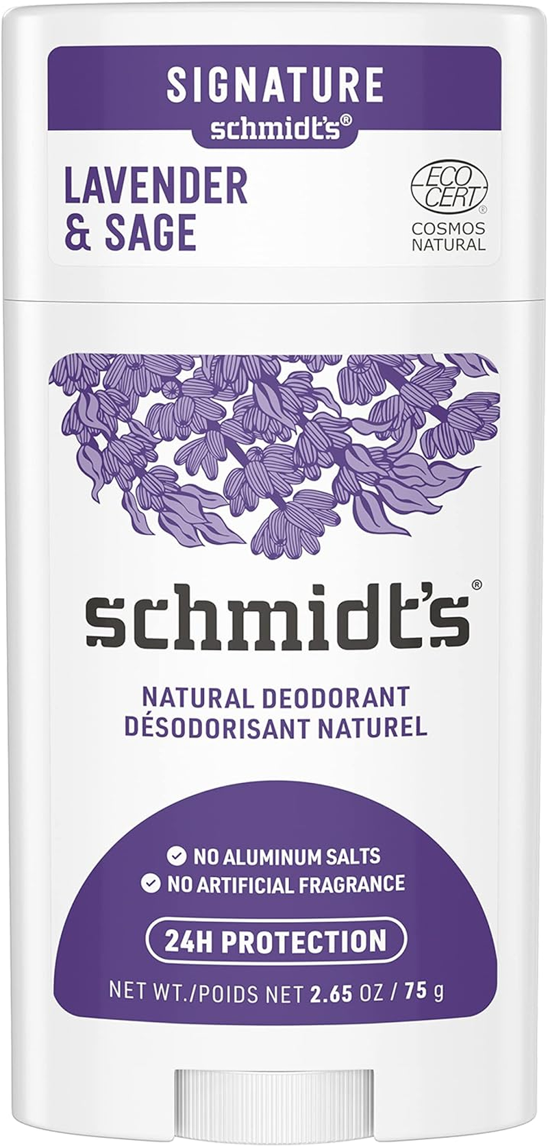 Schmidt'S Natural Deodorant Stick Lavender & Sage Deodorant without Aluminium for Long-Lasting Freshness 75 G 1 Piece
