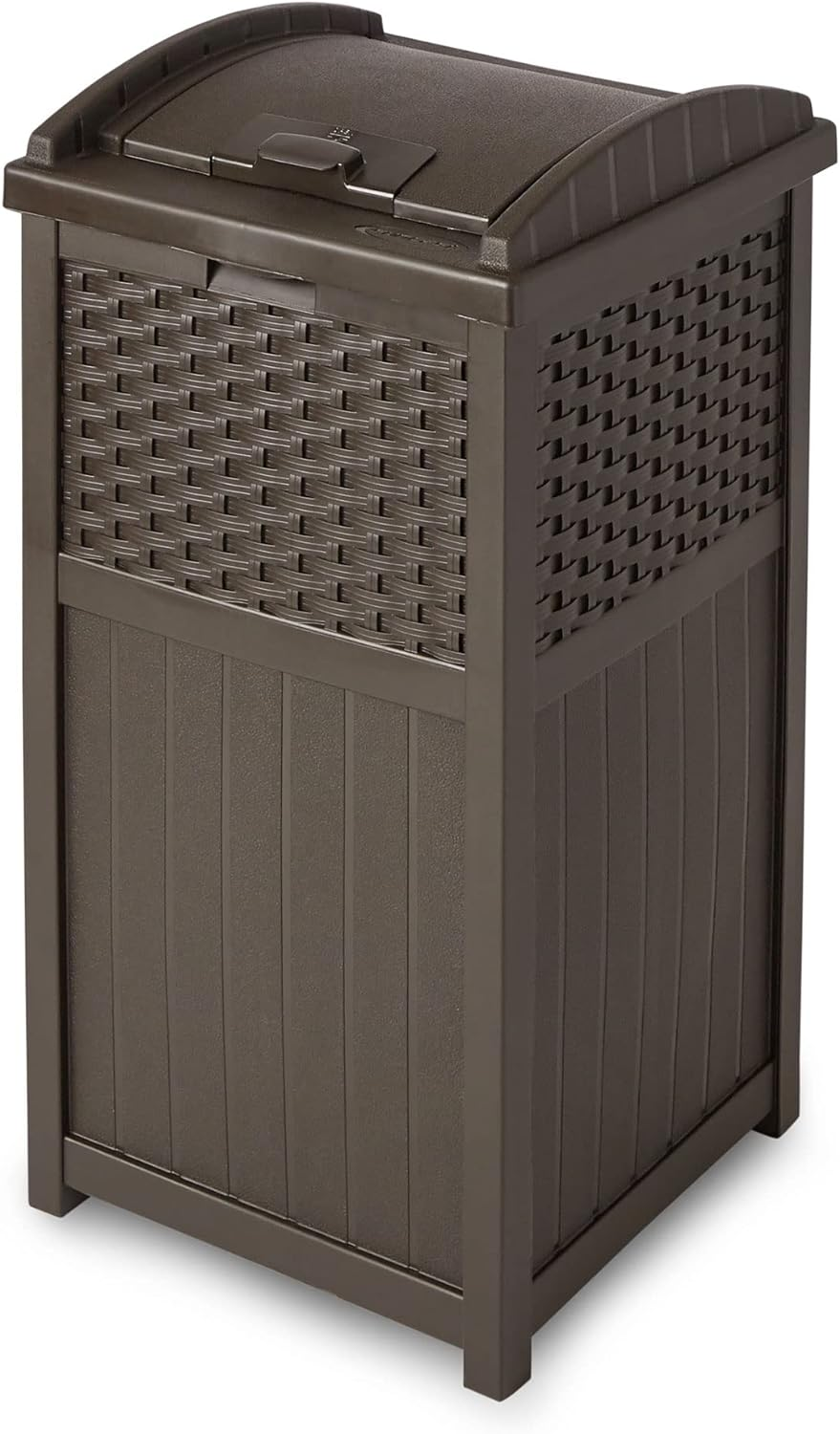 Suncast 33 Gallon Hideaway Can Resin Outdoor Trash with Lid Use in Backyard, Deck, or Patio, 33-Gallon, Brown