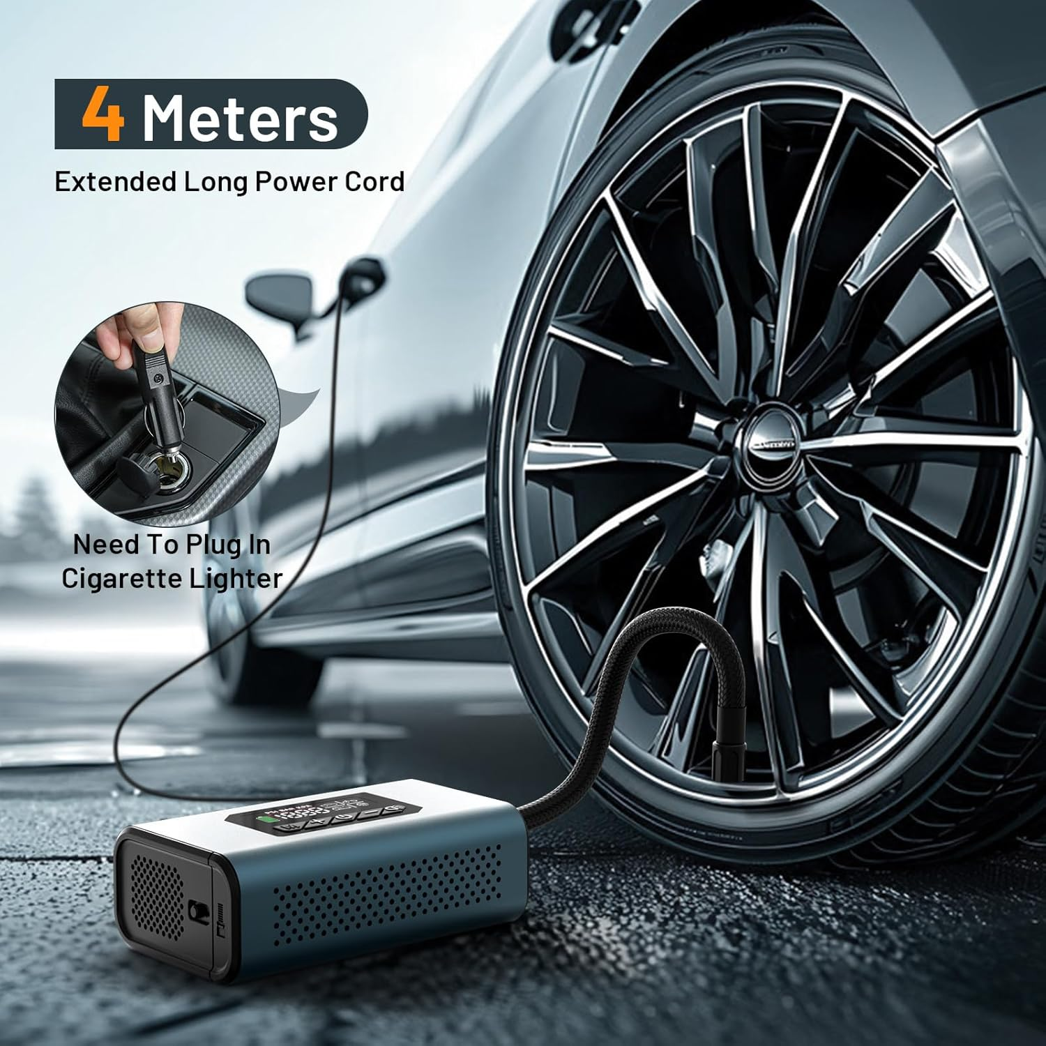 PHIRAH Tire Inflator Portable Air Compressor, Cordless Tire Air Pump for Car Tires with Digital Pressure Gauge, 150PSI Fast Inflation Tire Pump with LED Light for Cars, Motorcycles, Bikes, Balls image number 6