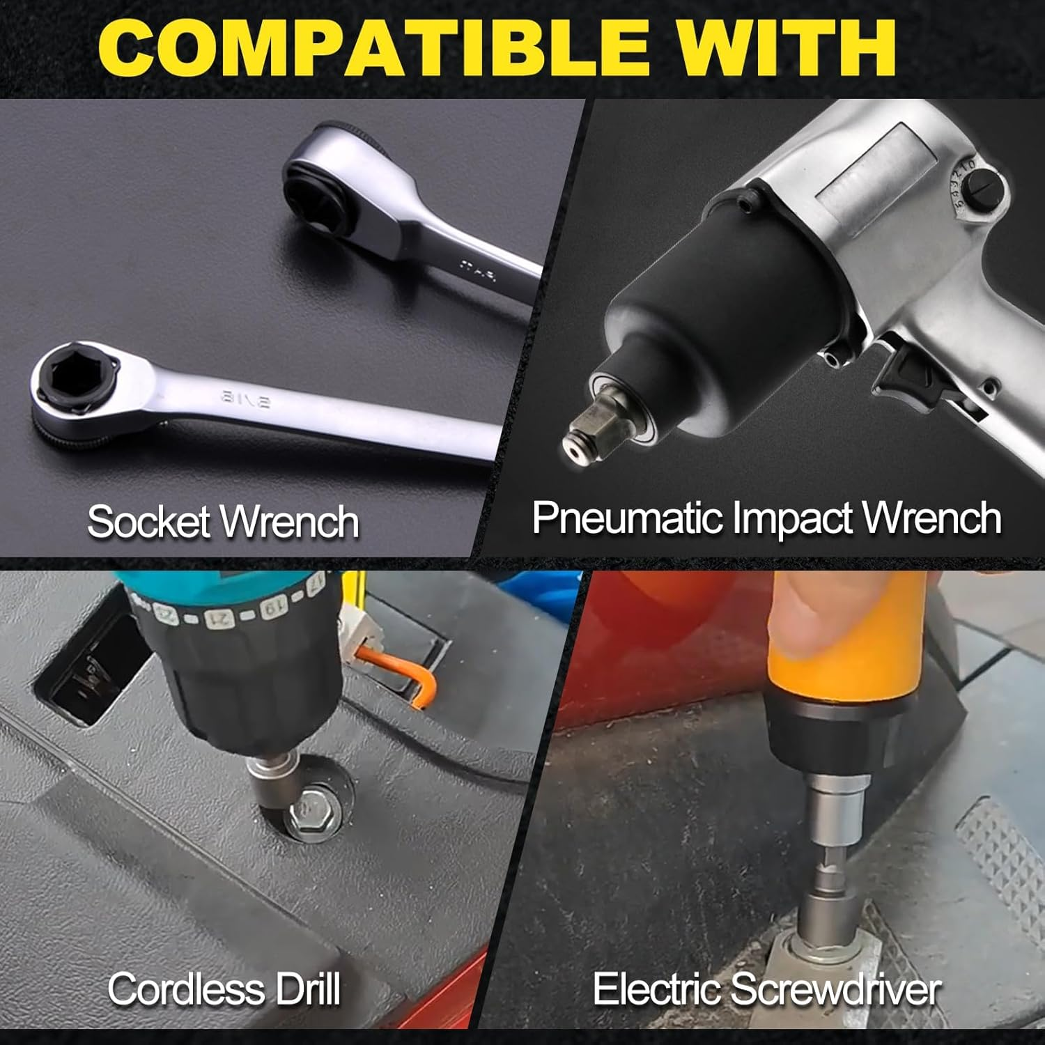 LEONTOOL 14PCS Power Nuts Driver Drill Bit Tools Set 1/4" Hex Socket Adapter Bolt Drivers Repairing Tool Kit SAE & Metric Socket Wrench Screw for Electric Screwdriver, Hand Drill, Socket Wrench image number 3