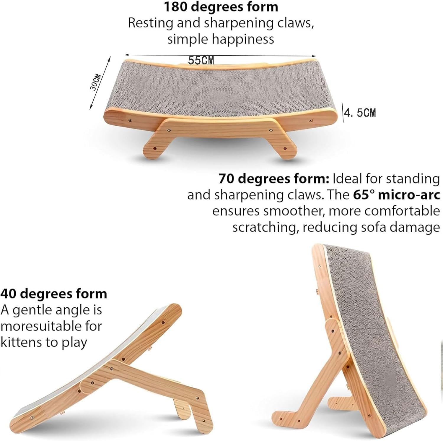 Cat Scratching Board, Multi-Position Cardboard Cat Scratcher Lounger. Natural Wood & Cardboard Scratch Bed. Large Cat Scratching Post for Kitten, Adult Cats Enrichment & Scratch Furniture Protector image number 6