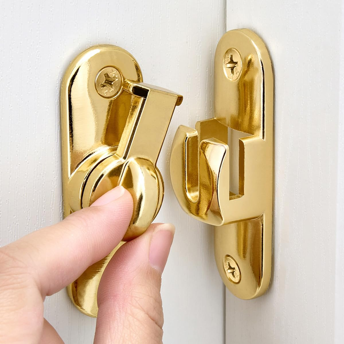 Wocoe 2 Packs Gold Barn Door Latches - Adjustable 90/180 Degree Flip Latch System - Zinc Alloy for Secure and Stylish Privacy Solutions on Barn Doors,Windows,Garden Access,Cabinets,And Sliding Doors image number 4