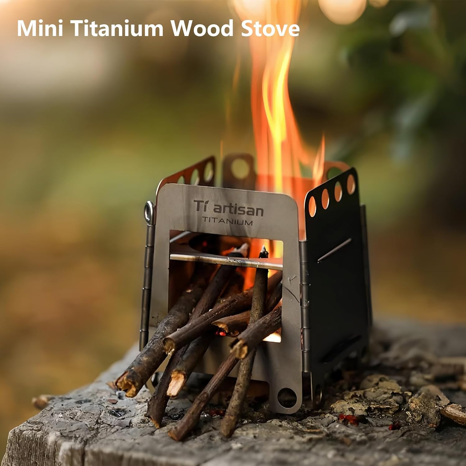 Ti Artisan Titanium Wood Stove Foldable Portable Alcohol Camping Backpacking Stove for Outdoor Camping Picnic BBQ (WS006ST) image number 1