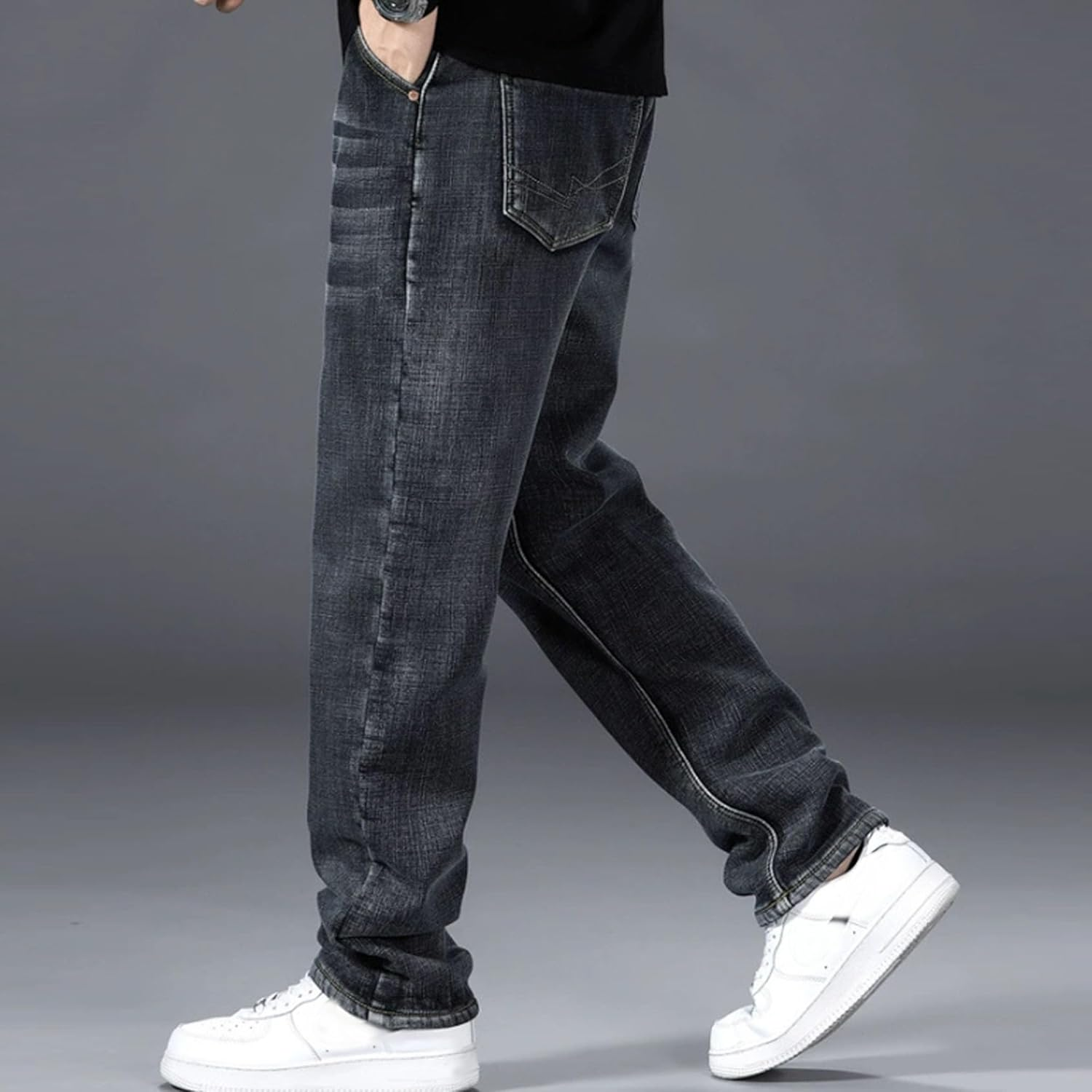 Men'S Wide-Leg Baggy Jeans Pants Business Casual Loose Denim Pants Y2K Vintage Streetwear Trousers, Grey, 44 image number 5