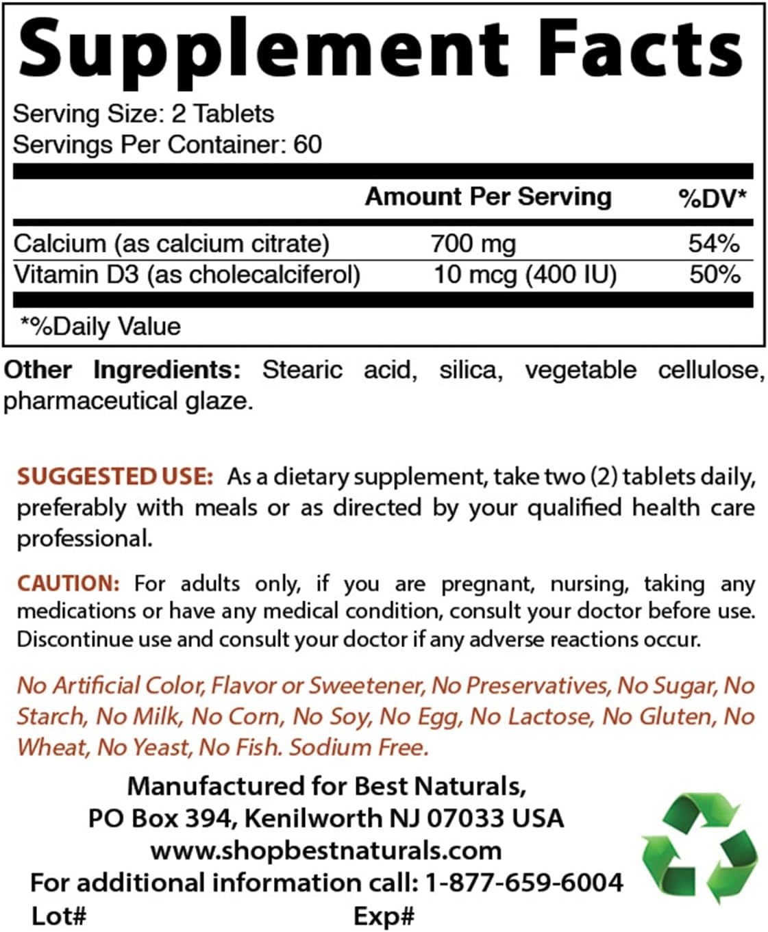 Best Naturals Calcium Citrate with Vitamin D-3 120 Tablets image number 1
