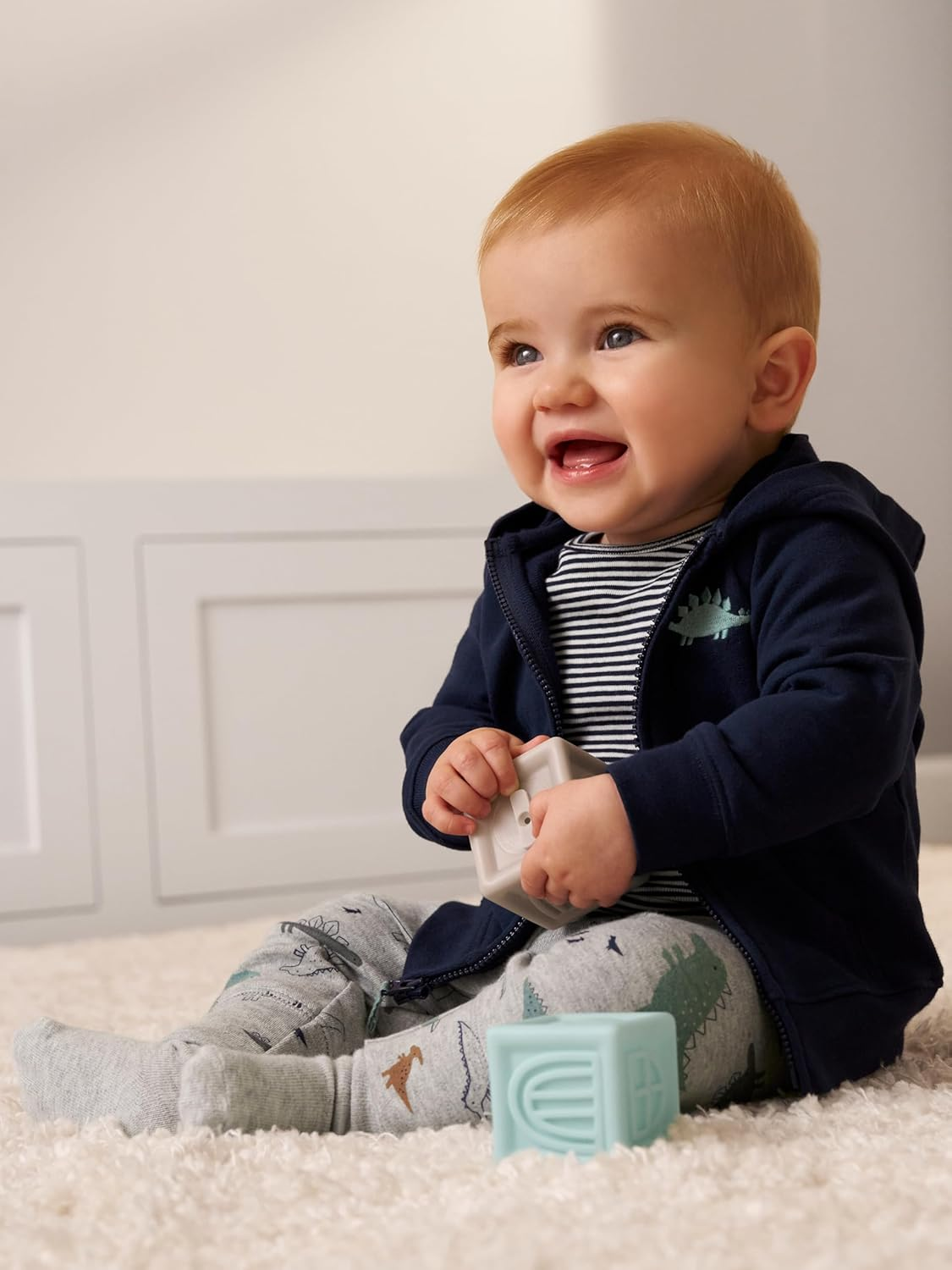 Simple Joys by Carter'S Baby Boys' 4-Piece Jacket, Pant, and Bodysuit Set, Dark Blue/Green/Grey Dinosaur/Navy Stripe, 24 Months image number 1