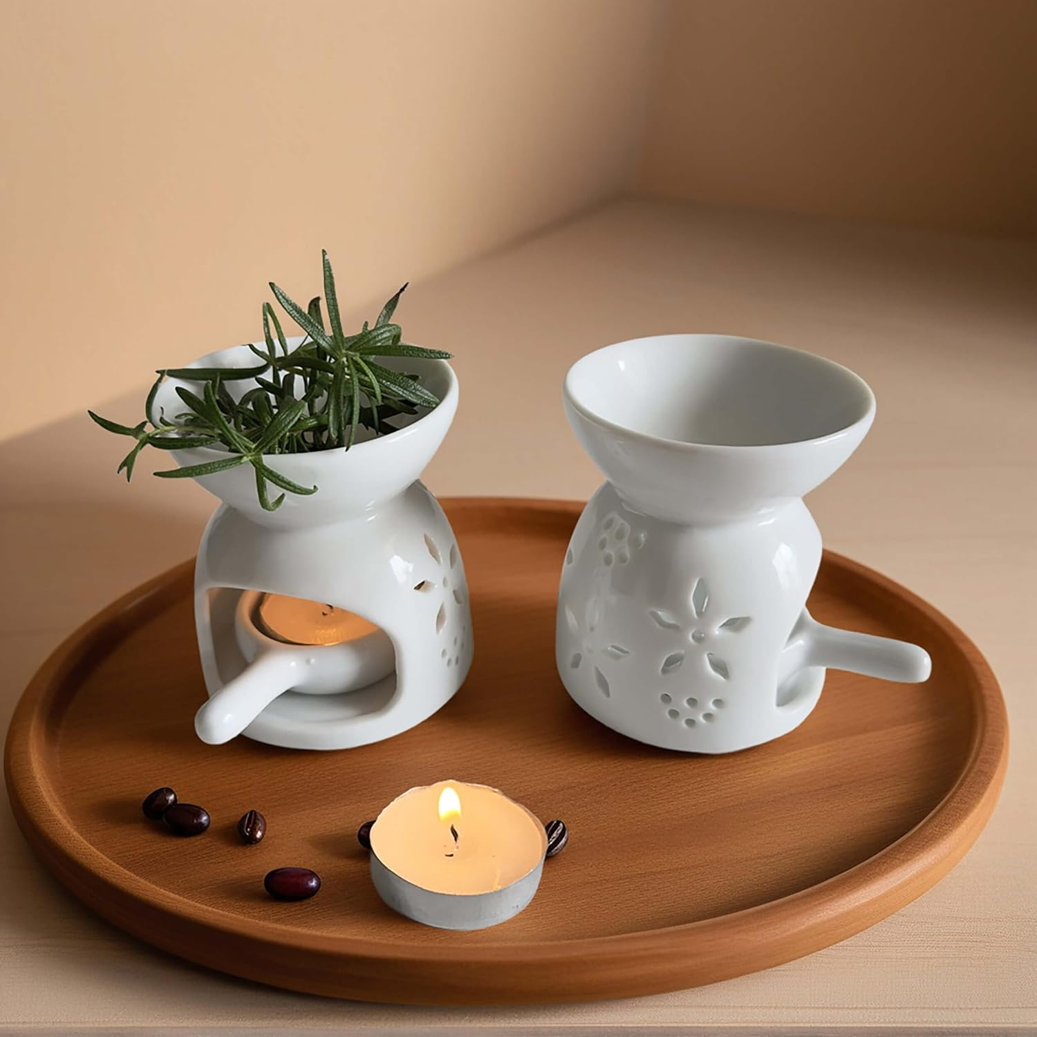 Oil Burner, Tealight Wax Warmer with Tea Wax Tray, White Oil Warmer for Scented Oil (Pack of 2) image number 2