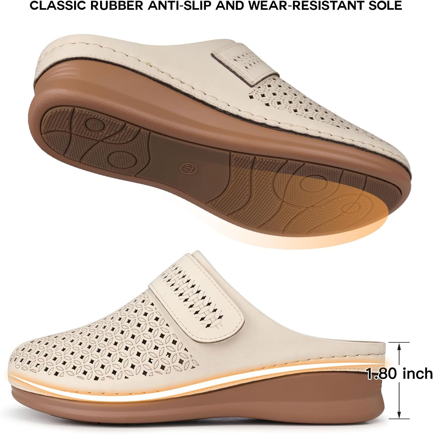 TEMOFON Mules for Women Slip on Sandals: Comfortable Clogs with Arch Support Leather Flats Closed Toe Sandals Shoes image number 7