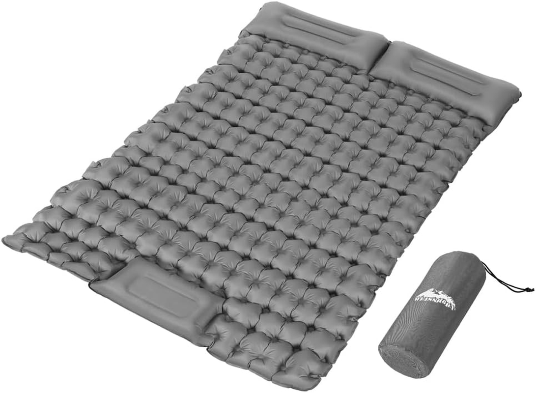 Weisshorn Double Camping Air Mattress, Self Inflating Blow up Mattresses Bed Sleeping Bubble Surface Pad Mat Outdoor Tent Caravan Road Trip Travel Hiking Gear, with Carry Bag Pillow Grey image number 3