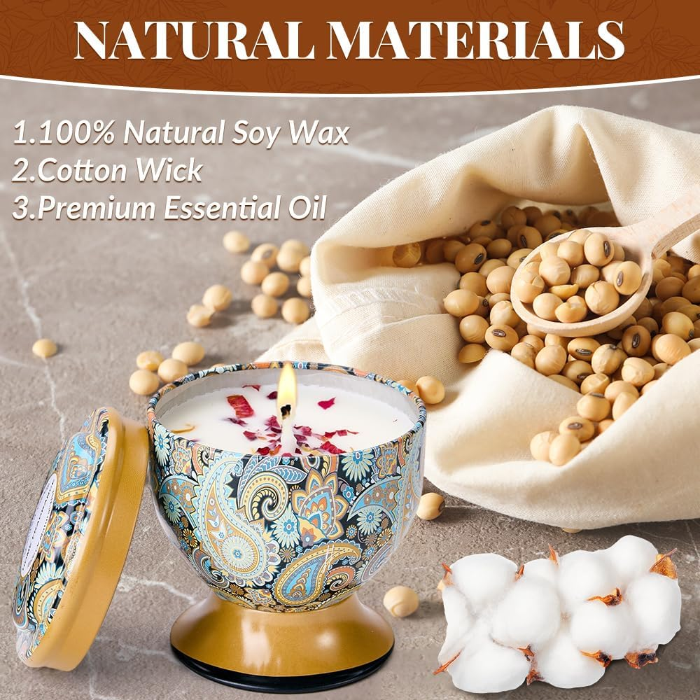 WOTOW 4-Pack Scented Candle Set, 3.5Oz Relaxing Natural Soy Wax Aromatherapy Candle in Metal Cup, 20 Hour Burn Time, Ideal Home Christmas Birthday Valentine Thanksgiving Mothers Day image number 6