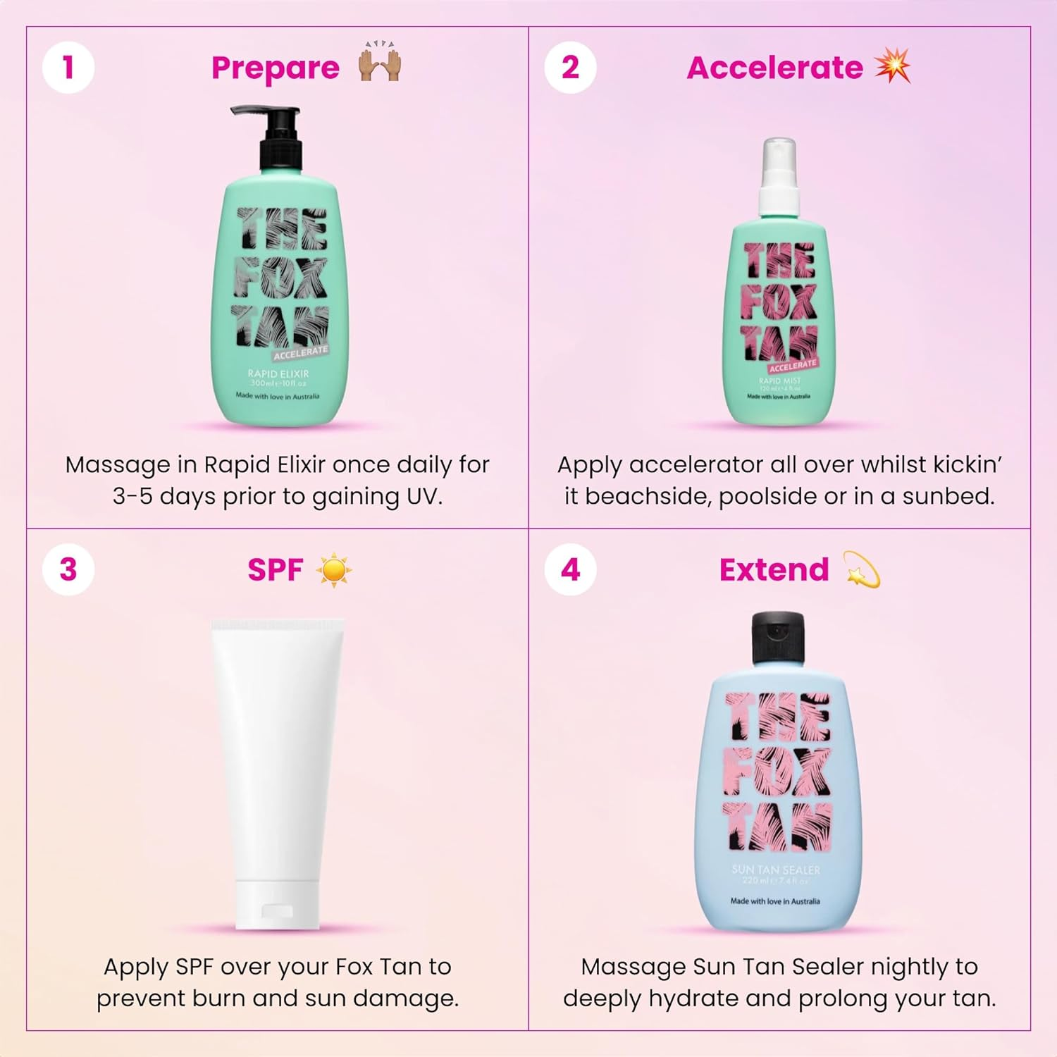 The Fox Tan Rapid Tanning Elixir, Natural Tanning Accelerator Lotion for Darker & Faster Tans, Creates Flawless Tan Skin, Vegan & Cruelty-Free, 300Ml image number 6