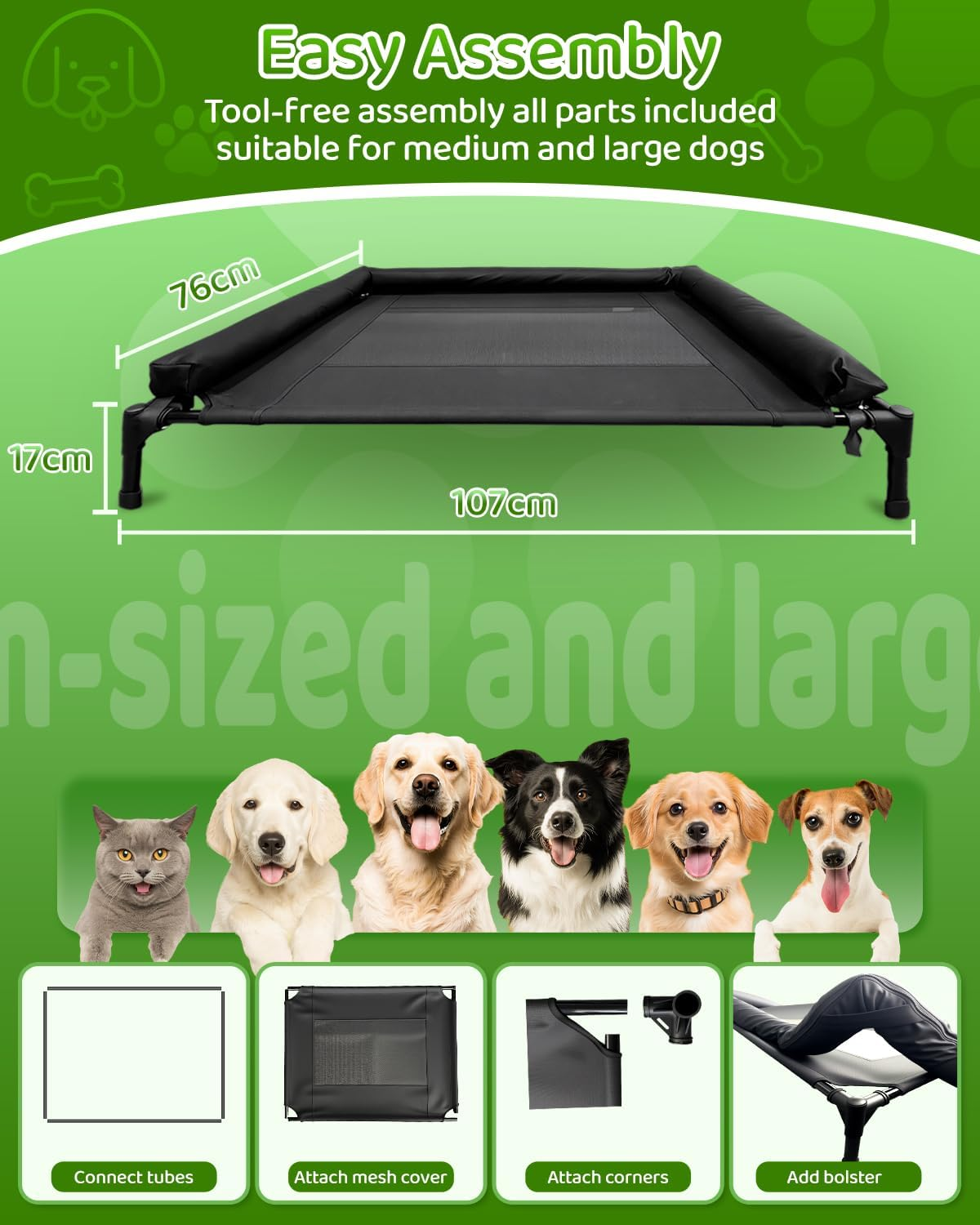 STORM HERO Elevated Dog Bed - Raised Dog Beds for Medium Large Dogs, Durable XL Dogs Cat Pet Hammock Bed with Skid-Resistant Feet, Breathable & Washable Mesh Puppy Bed for Indoor and Outdoor image number 1