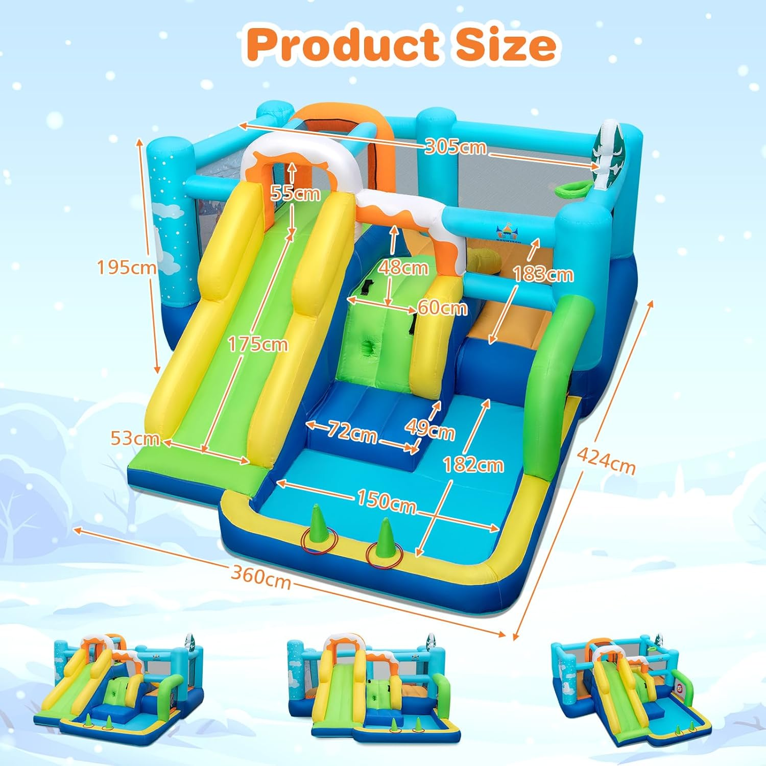 HONEY JOY Kids Inflatable Water Slide, 7-In-1 Outdoor Kids Jumping Castle W/Long Slide, Large Ball Pit, Double Climbing Walls, Basketball Hoop, Pitching Game & Ring-Toss Game (With 680W Blower) image number 6