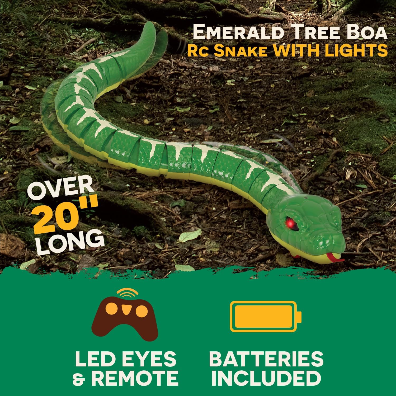 Terra by Battat &ndash; Remote Control Emerald Tree Boa Snake Toy, Realistic Moving Electronic Animal for Kids with Easy Operation, Fun Reptile Adventure, Includes Transmitter, Ages 6+ Years image number 3
