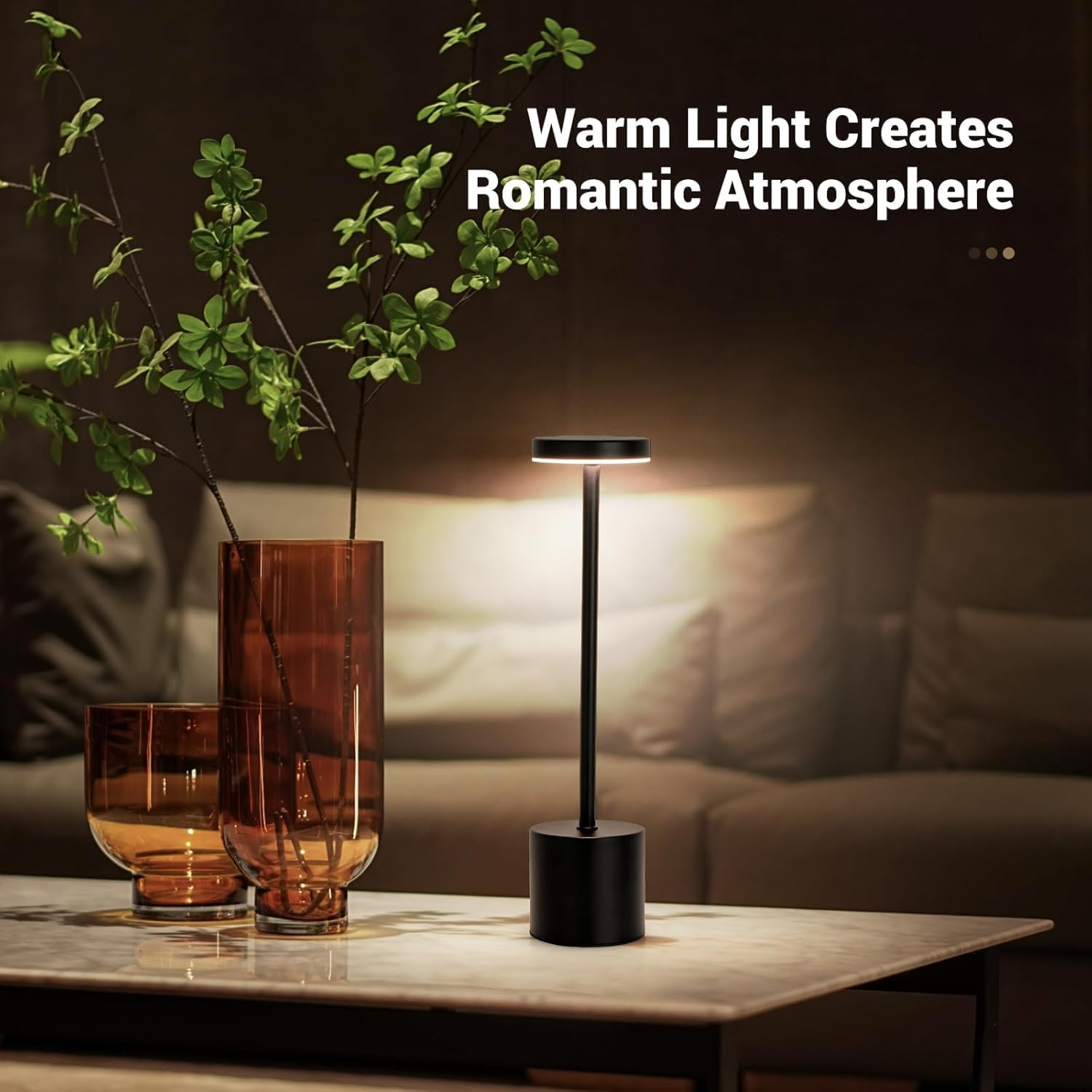 2 Pack Cordless Rechargeable LED Table Lamp with Touch Control - 3 Light Modes, 4000Mah Wireless Portable Battery for Indoor Outdoor Use, Dimmable Night Light for Bedroom, Living Room, Camping