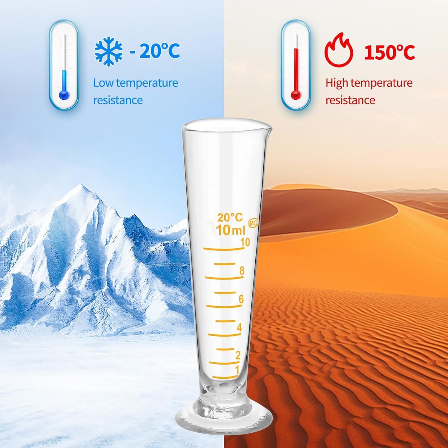 Cabilock 10Ml Professional Lab Graduated Measuring Cup with Spout Wide Mouth Glass Conical Beaker Laboratory Measuring Scale Cup Experiment Tool Accessories image number 5