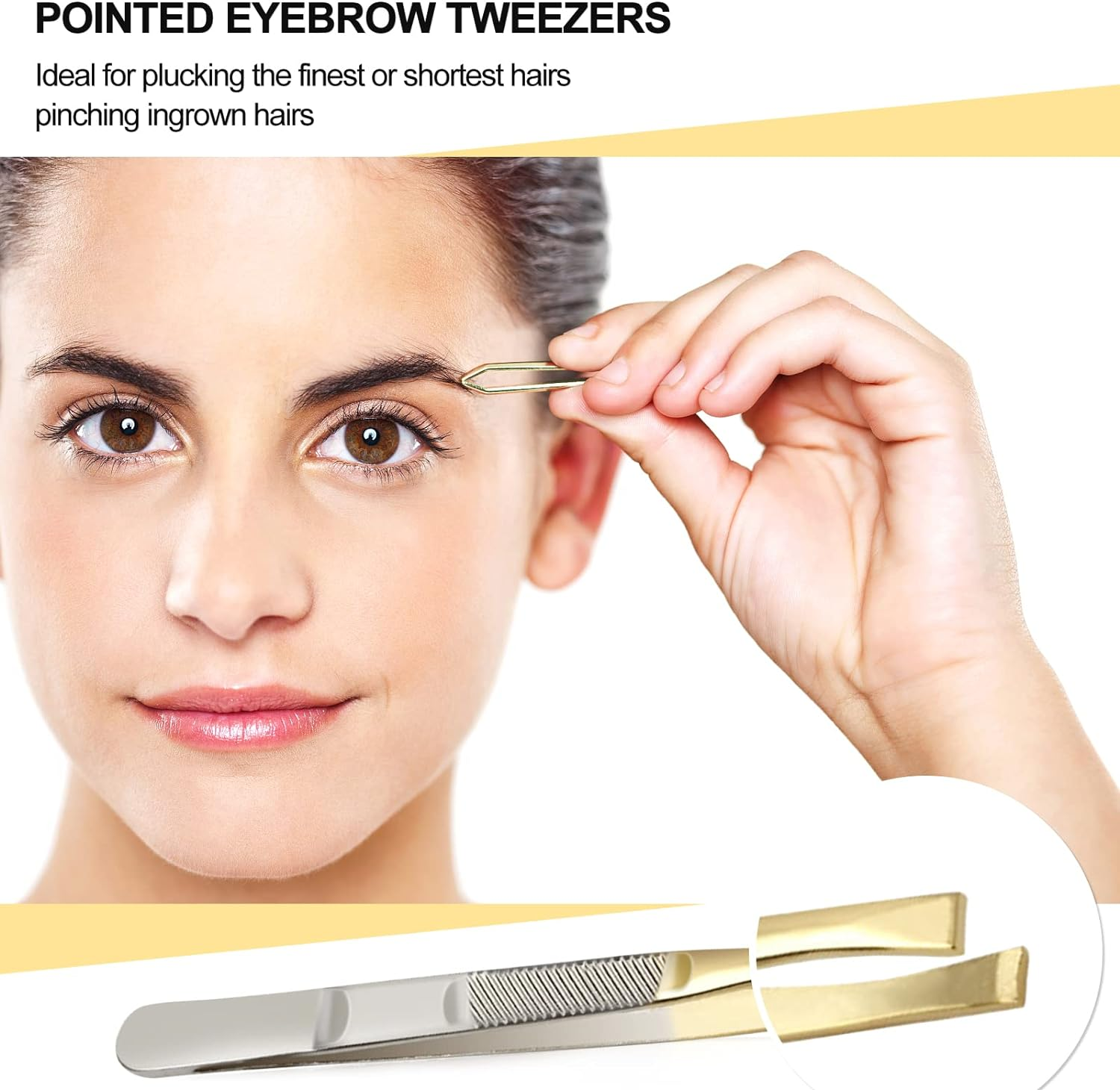 Sularpek Slanted Tweezers, Set of 2 Stainless Steel Tweezers Precision Eyebrow Plucking Removal Chip Removal Gold Plated 87Mm for Men and Women