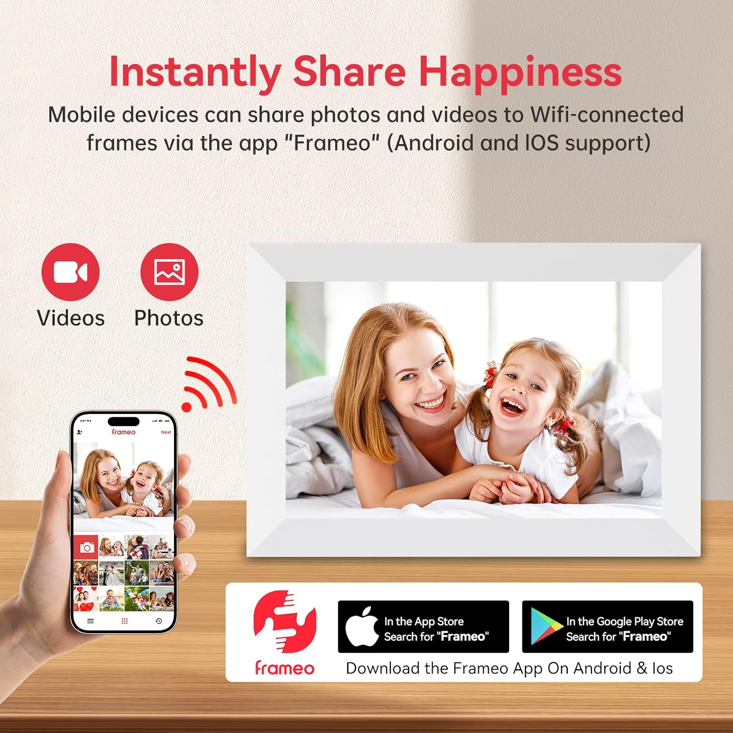 Frameo Wifi Digital Picture Frame 32GB Memory 10.1 Inch, 1280X800 HD IPS Touch Screen Photo Frame Electronic, Easy Setup, Share Photos or Videos Anywhere via Free Frameo APP image number 5