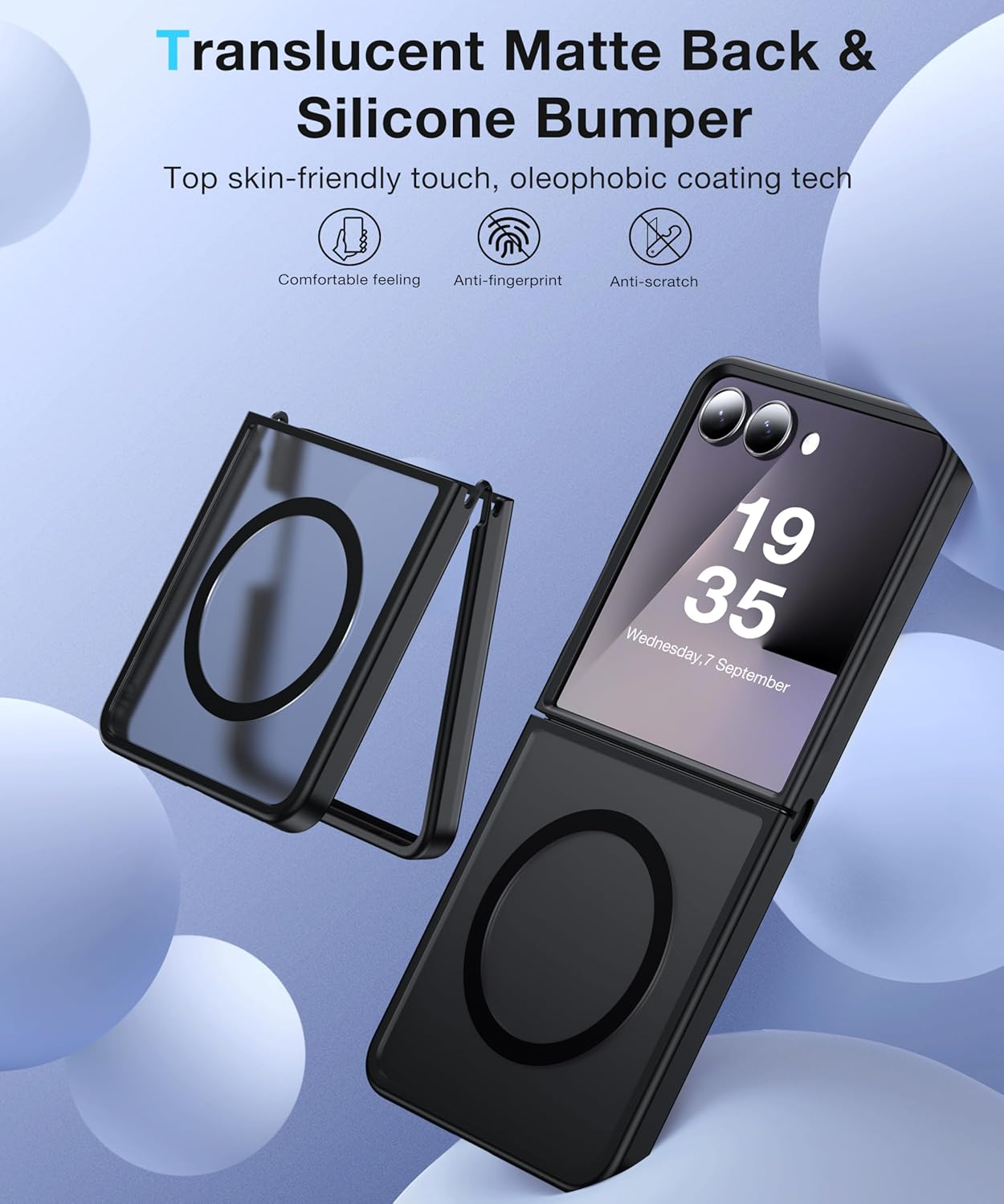 FNDMIL NO.1 Magnetic for Samsung Galaxy Z Flip 7 Case Compatible with Magsafe [Military Grade Drop Tested][Translucent Matte][Anti-Fingerprint] Soft Silicone Bumper for Samsung Flip 7 Case Slim,Black image number 6