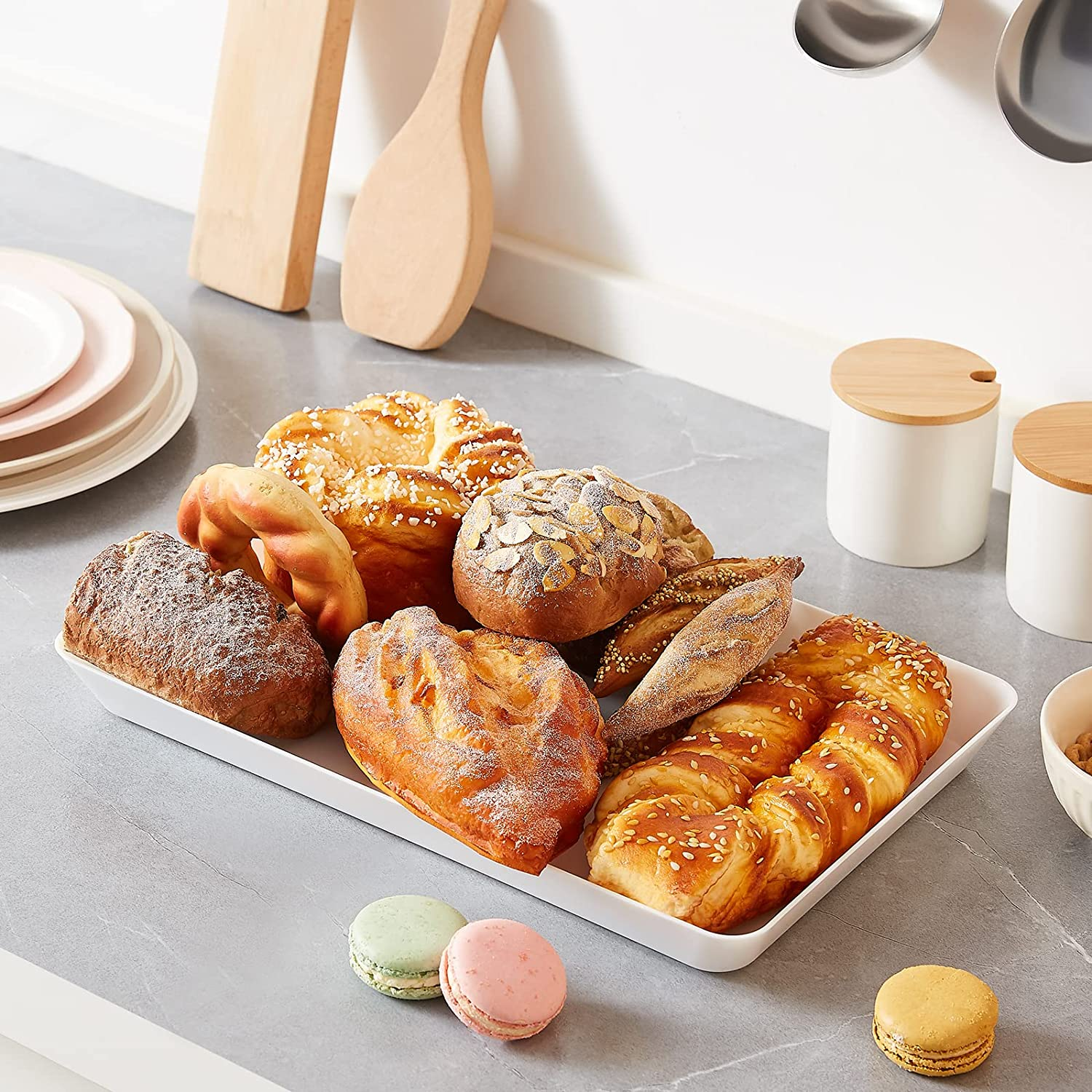 Lifewit Serving Tray Plastic for Party Supplies, 15" X 10" Platters for Serving Food, 3 Pcs White Reusable Tray for Veggie, Snack, Fruit, Cookies, Desserts in Kitchen/Bedroom/Pool/Pantry Organization image number 6