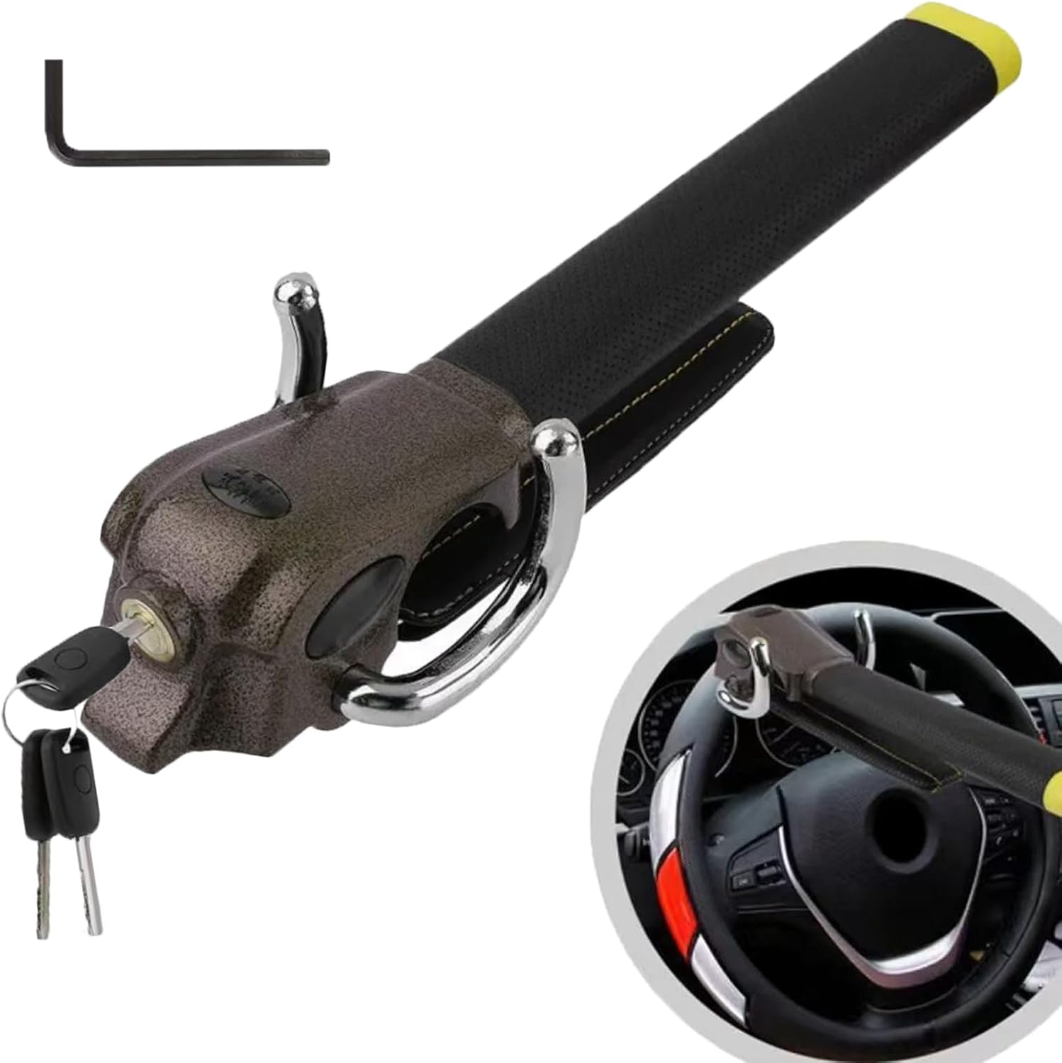 Car Steering Wheel Lock, the Club anti Theft Device, Universal Anti-Theft Device Heavy Duty Security Car Lock with Emergency Hammer Window Breaker, Three Keys image number 2