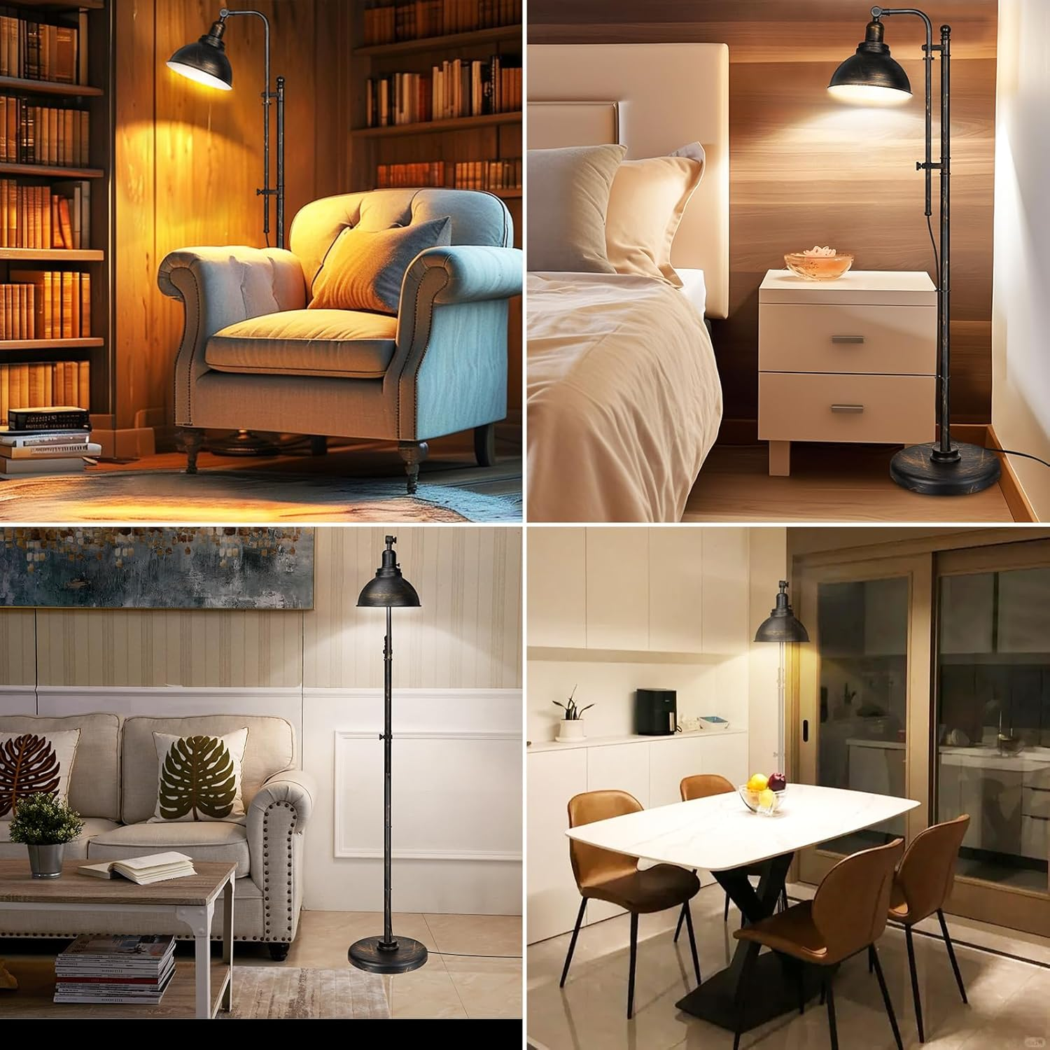 Industrial Floor Lamp for Living Room with 3 Color Temperatures, 67" Tall Standing Lamp with Extendable Pole & Adjustable Lampshade, Metal Bedside Reading Lamp for Bedroom Office Bookstore image number 2