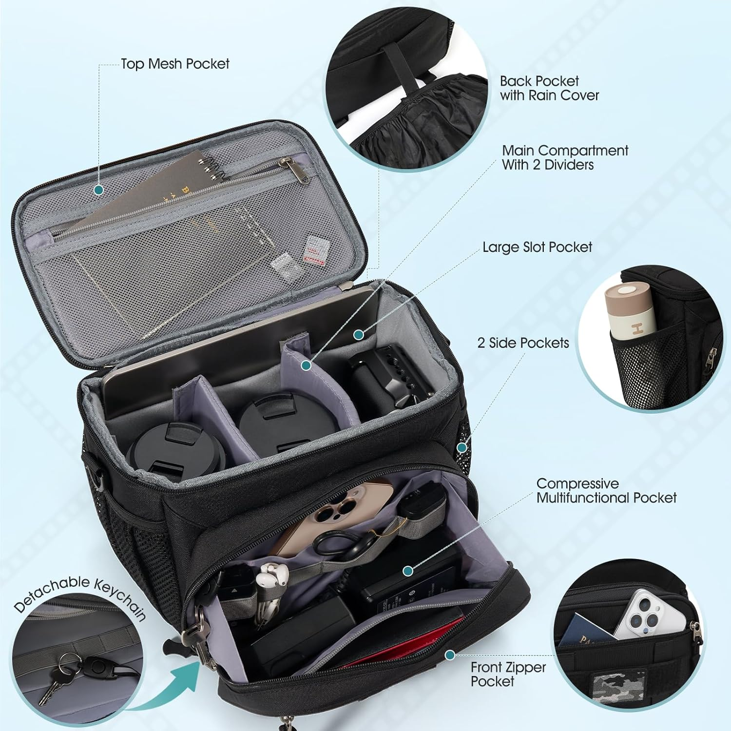 Camera Bag SLR/DSLR Camera Case Professional Shoulder Camera Bags for Canon Sony Nikon Mirrorless Cameras and Lenses Crossbody Camera Bag, Black, M, Professional