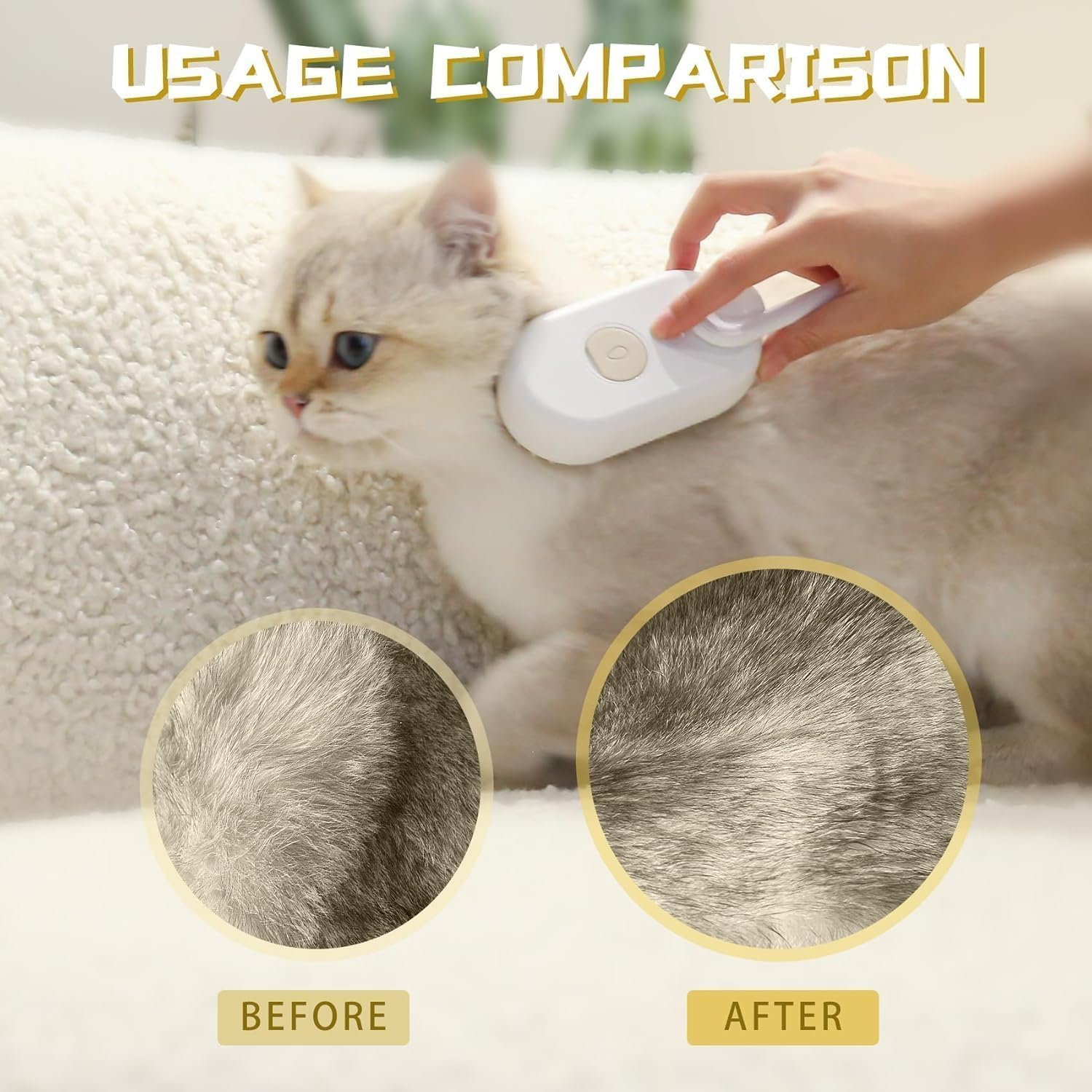 3-In-1 Steamy Cat Brush, Rechargeable Pet Grooming Brush with Cooling Spray, Self-Cleaning Silicone Bristles, and Massage Function for Removing Loose and Tangled Hair, for Cats and Dogs image number 4