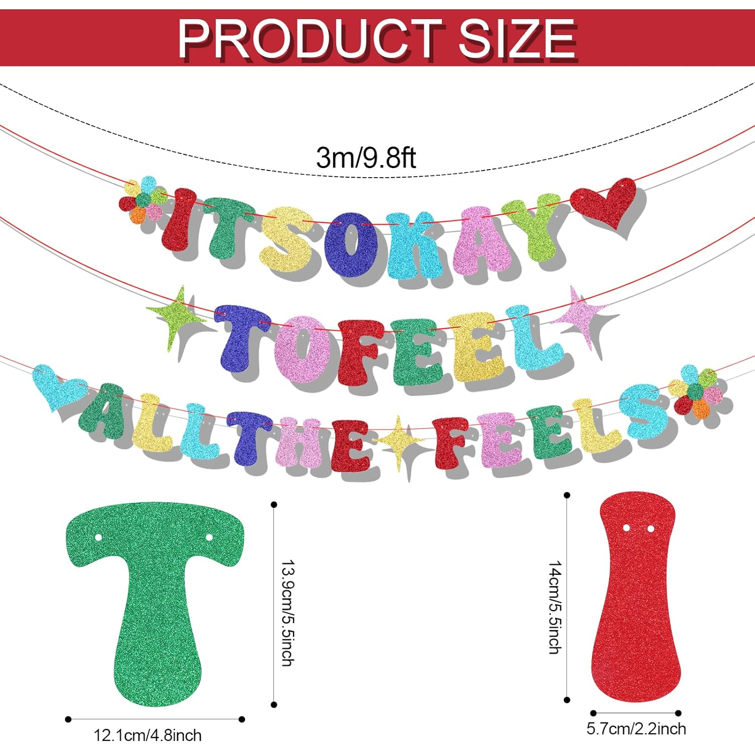 Inside Birthday Party Decorations Banner, Pre-String Glitter It'S Okay to Feel All the Feels Banner Colourful Party Hanging Decoration for Fireplace Mantel Wall image number 5