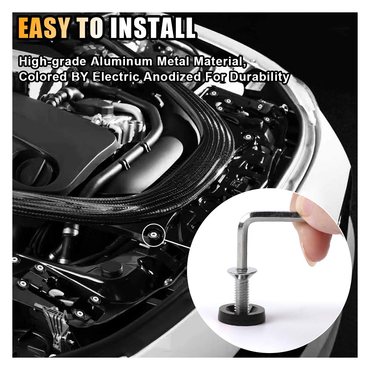 20PCS Aluminum Bumper Fender Washer Stainless Steel Bolts, Engine Bay Dress up Fastener Kit, M6 JDM Fender Washer, Car Body Decoration Kit for Headlights Trunk License Plate Frame (Black) - Black image number 6