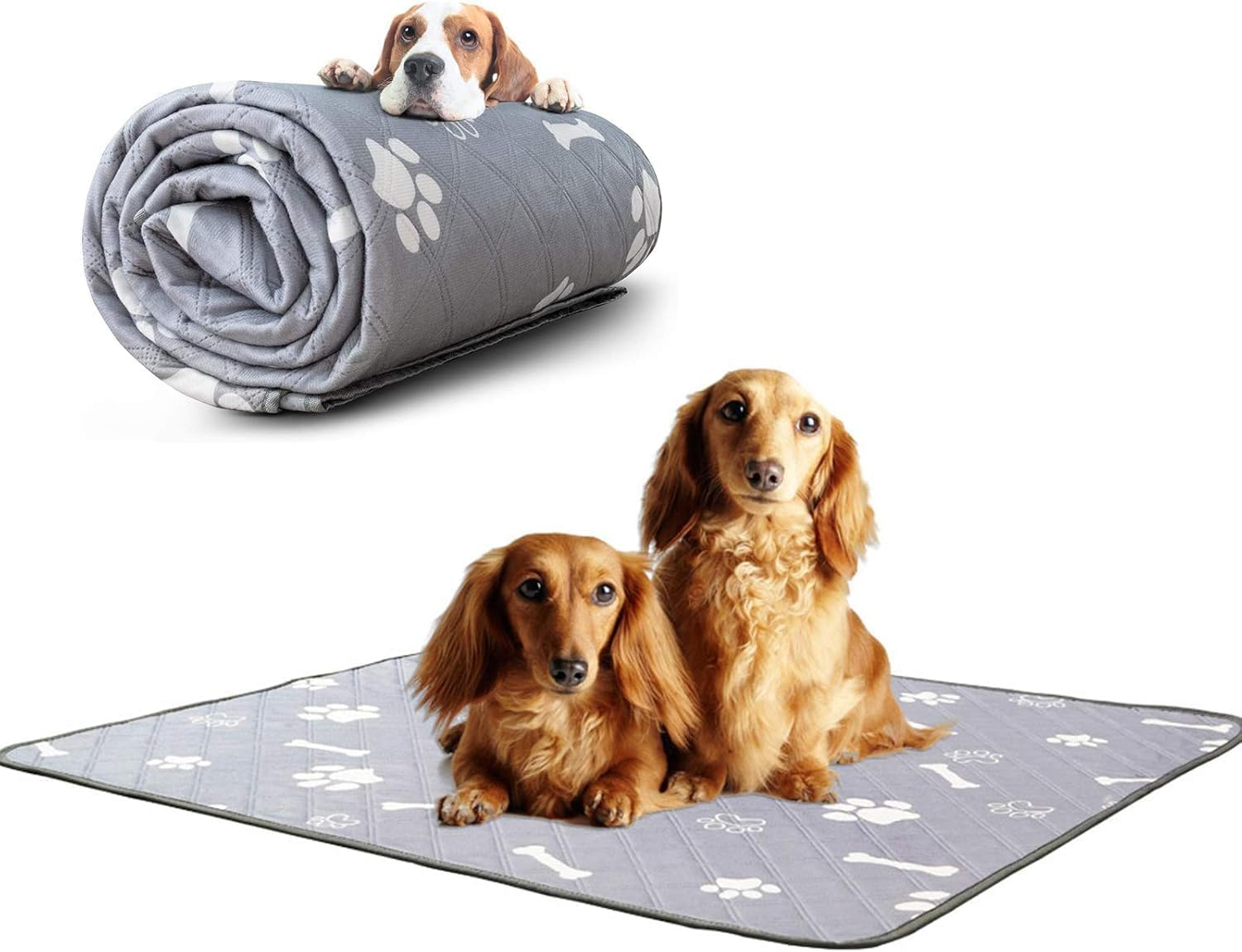 Washable Pee Pads for Dogs, 2 Pack Reusable Puppy Pads Super Absorbent Leakproof Dog Training Pads, Non-Slip Wee Wee Pads for Crate, Floor, Potty Pads Feeding Mat Dog Pee (Grey, L) image number 1