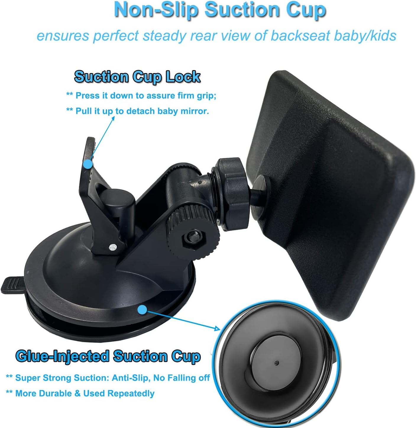 KITBEST Baby Car Mirror, Rear View Mirror for Baby on Car Back Seat, Shatterproof Adjustable Car Baby Rearview Mirror to See Rear Kids, Babies, Infants and Newborn image number 5