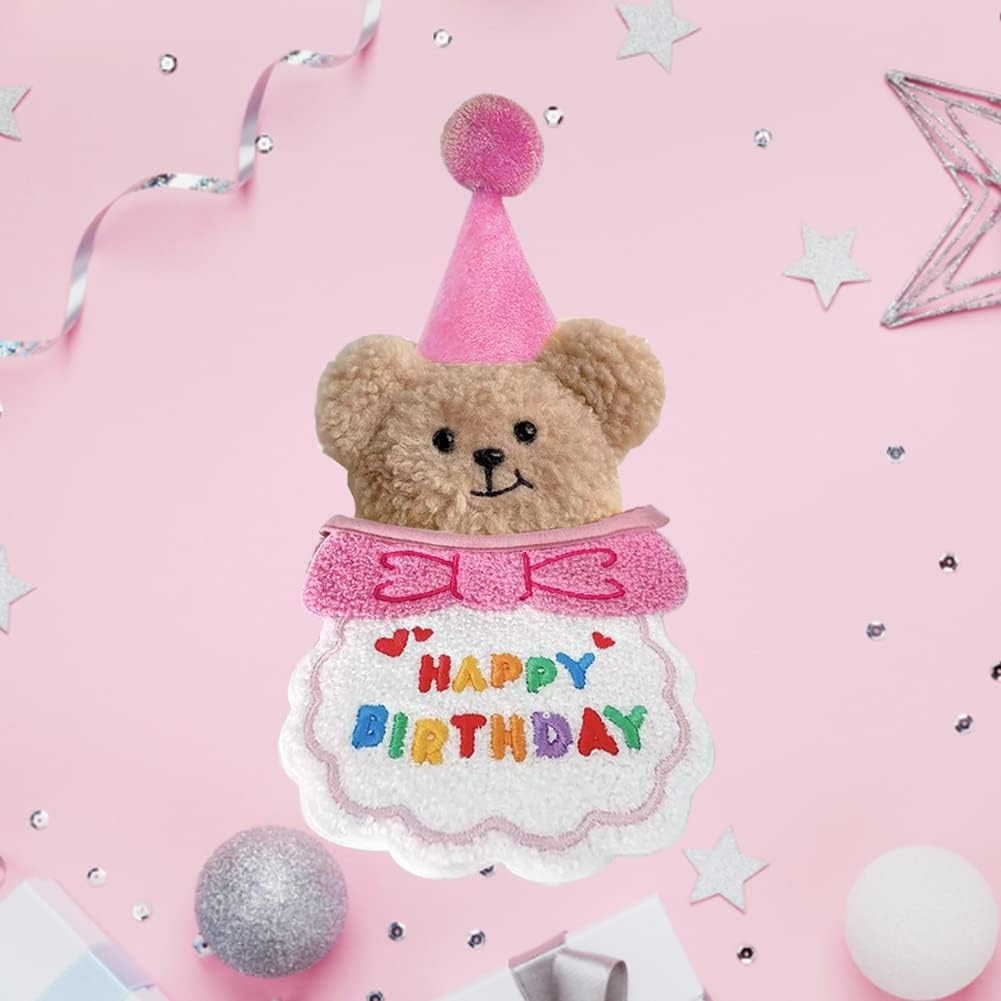 Cat Birthday Bandana Set, Cute Dog Birthday Hat and Pink Cartoon Bib, Pets Birthday Party Supplies Birthday Outfit for Cat and Dog image number 3
