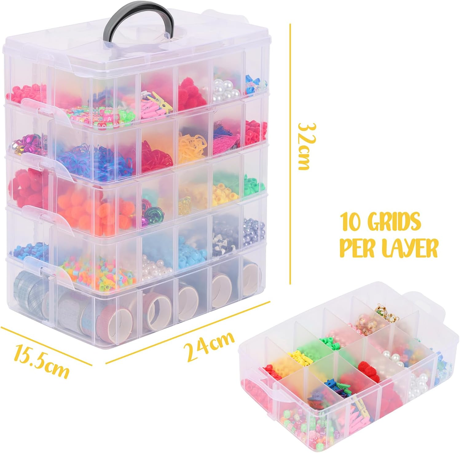 Craft Storage Box 5-Tier - Detachable Plastic Stackable Craft Storage Containers with 50 Compartments for , Bead, Jewellery, Sewing & Diamond Painting Storage, 24Cm X 15.5Cm X 32Cm image number 3