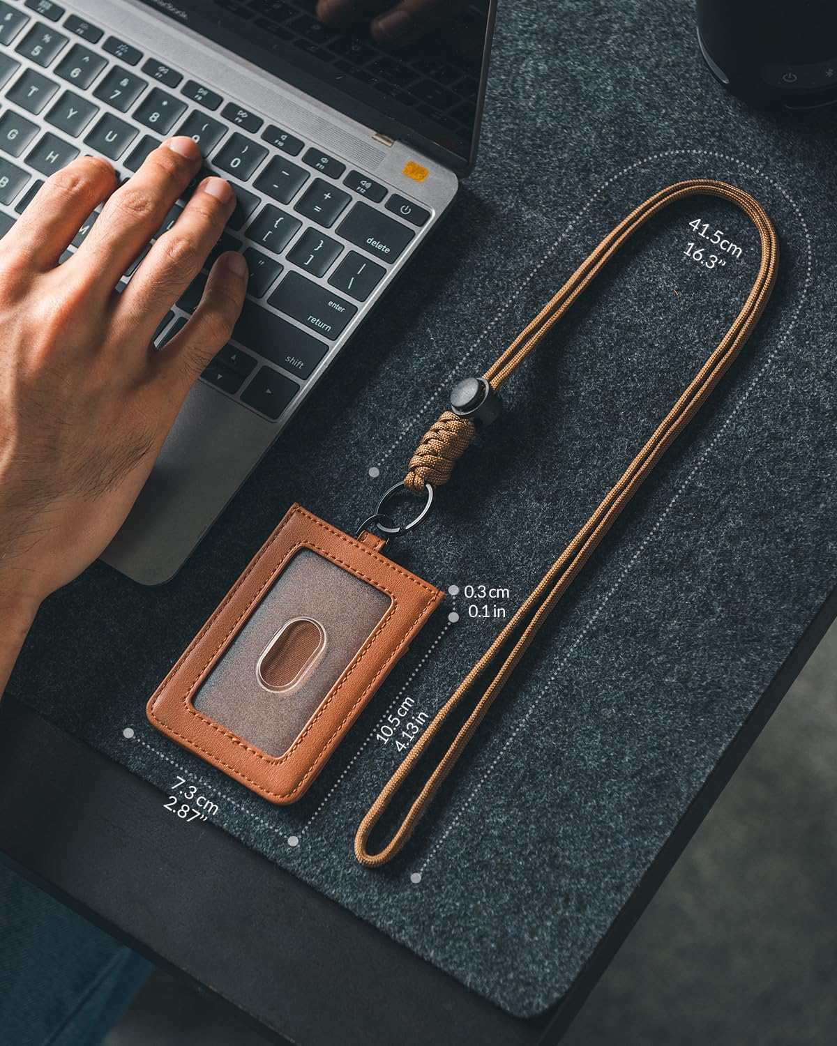 VULKIT ID Badge Holder with Lanyard for Women and Men Vertical Leather Badge Holder with Clear ID Window Card Holder Slot and Money Pocket Brown image number 6