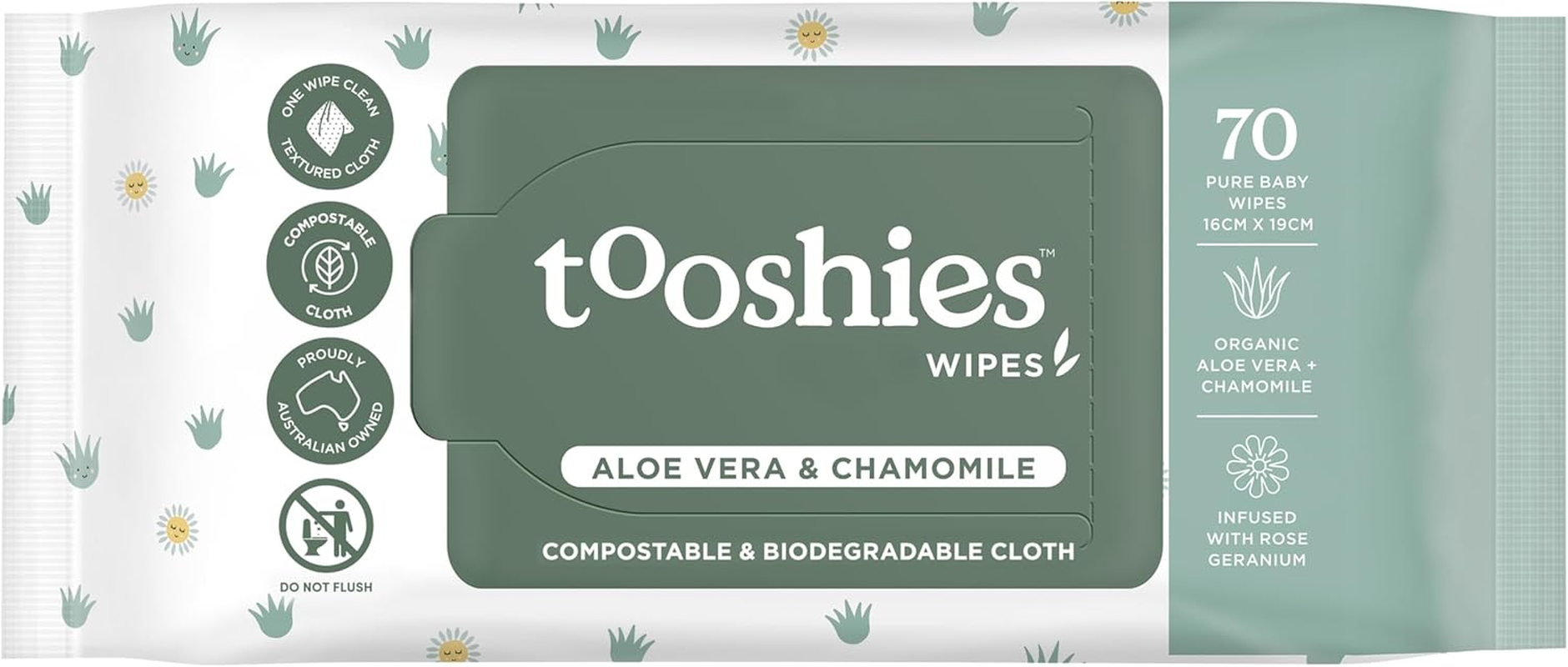 Tooshies Wipes | Aloe Vera & Chamomile | 100% Plastic Free | Biodegradable | Textured Cloth | 4 X 70Pk (Pack of 2) image number 5