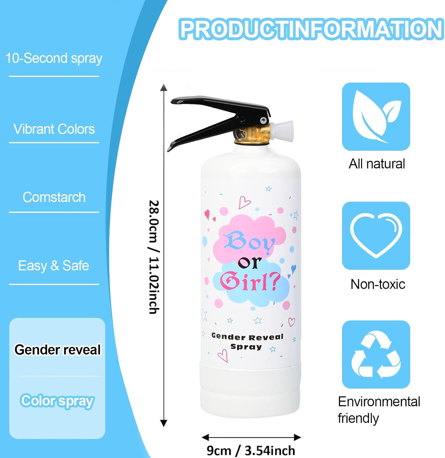 1Kg Large Gender Reveal Fire Extinguisher Cornstarch Spray；Baby Boy or Girl Reveal Party Ideas；Eco-Friendly 100% Biodegragable for Gender Reveal Party Supplies (Blue)